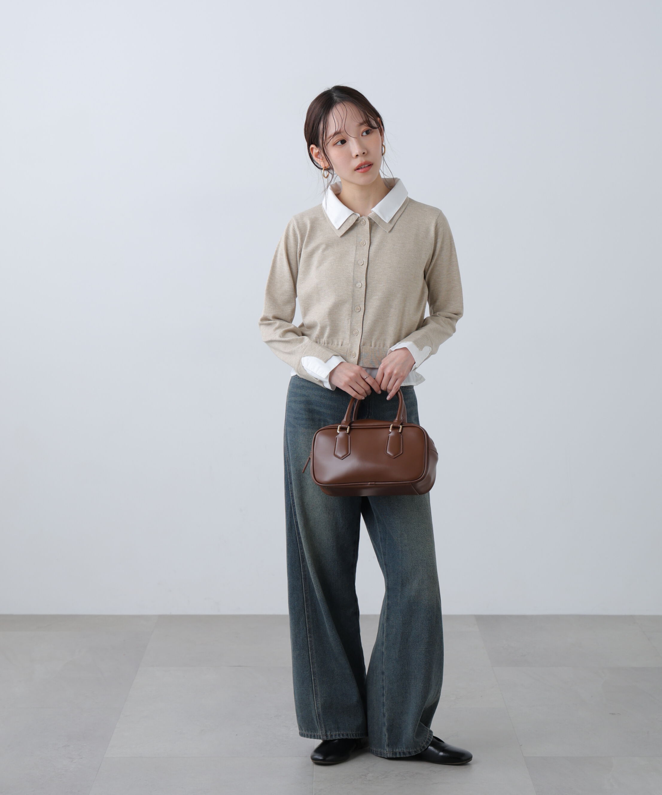  「シャツフェイクレイヤードポロカーディガン」|ニット・セーター|