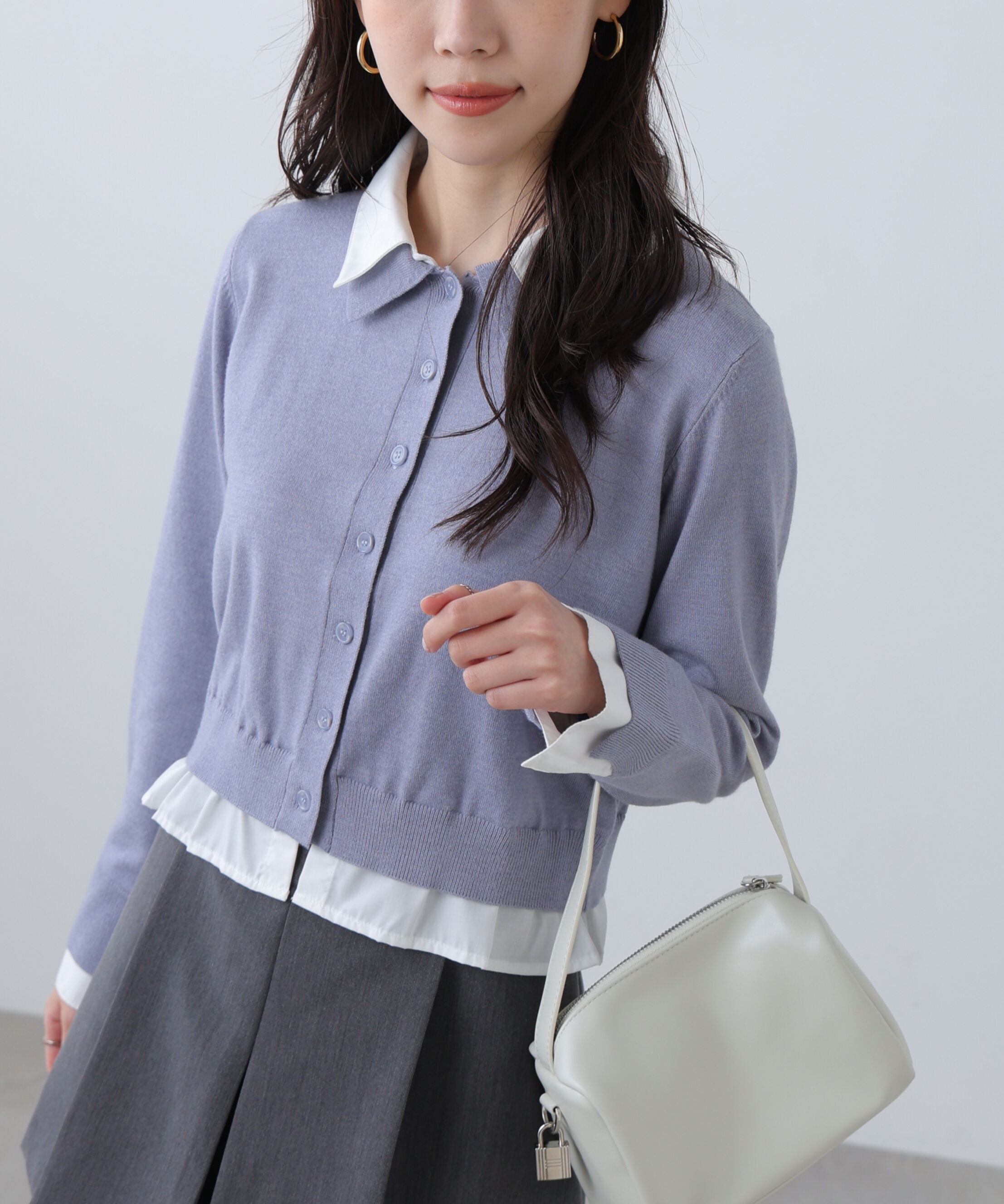  「シャツフェイクレイヤードポロカーディガン」|ニット・セーター|