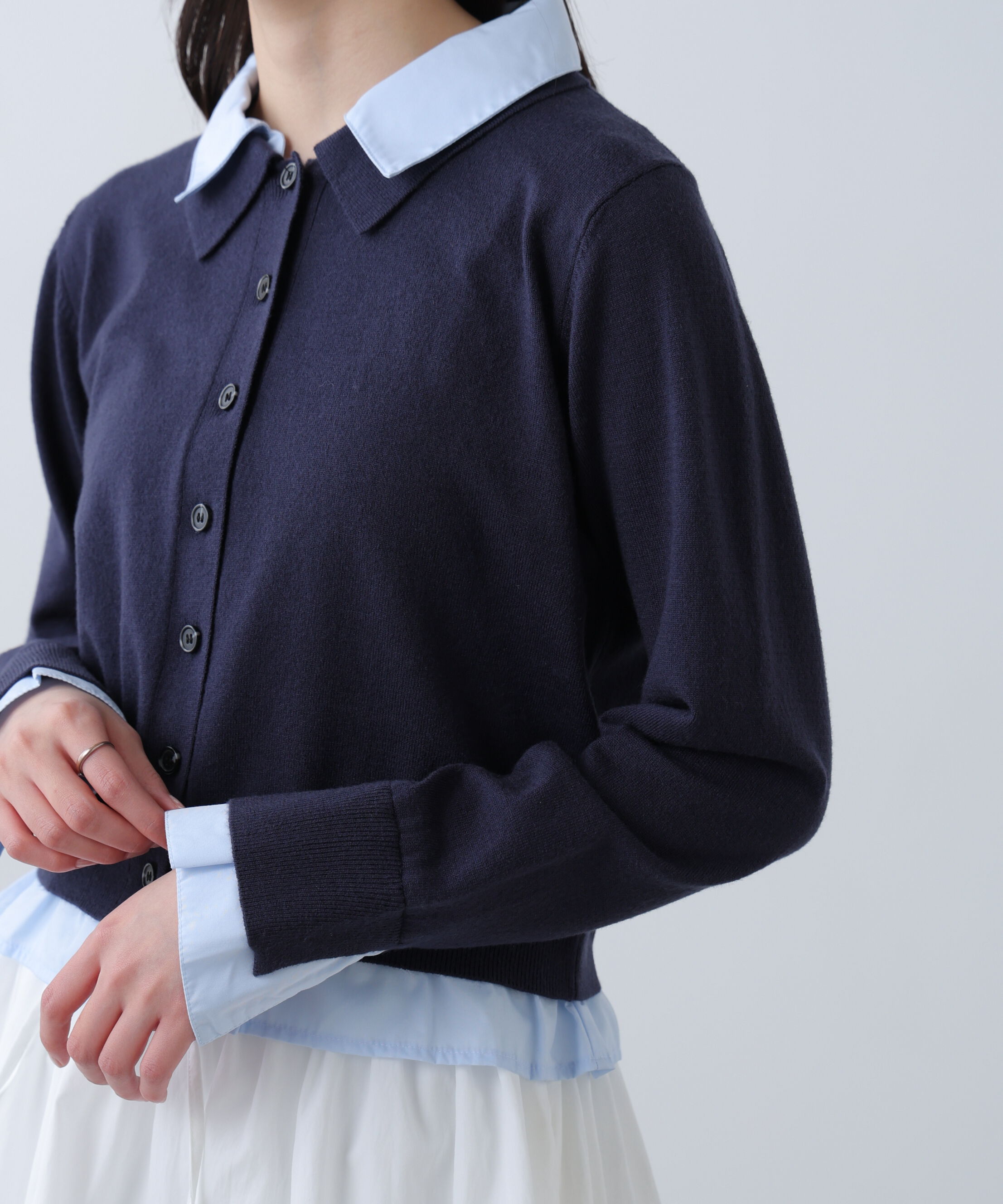  「シャツフェイクレイヤードポロカーディガン」|ニット・セーター|