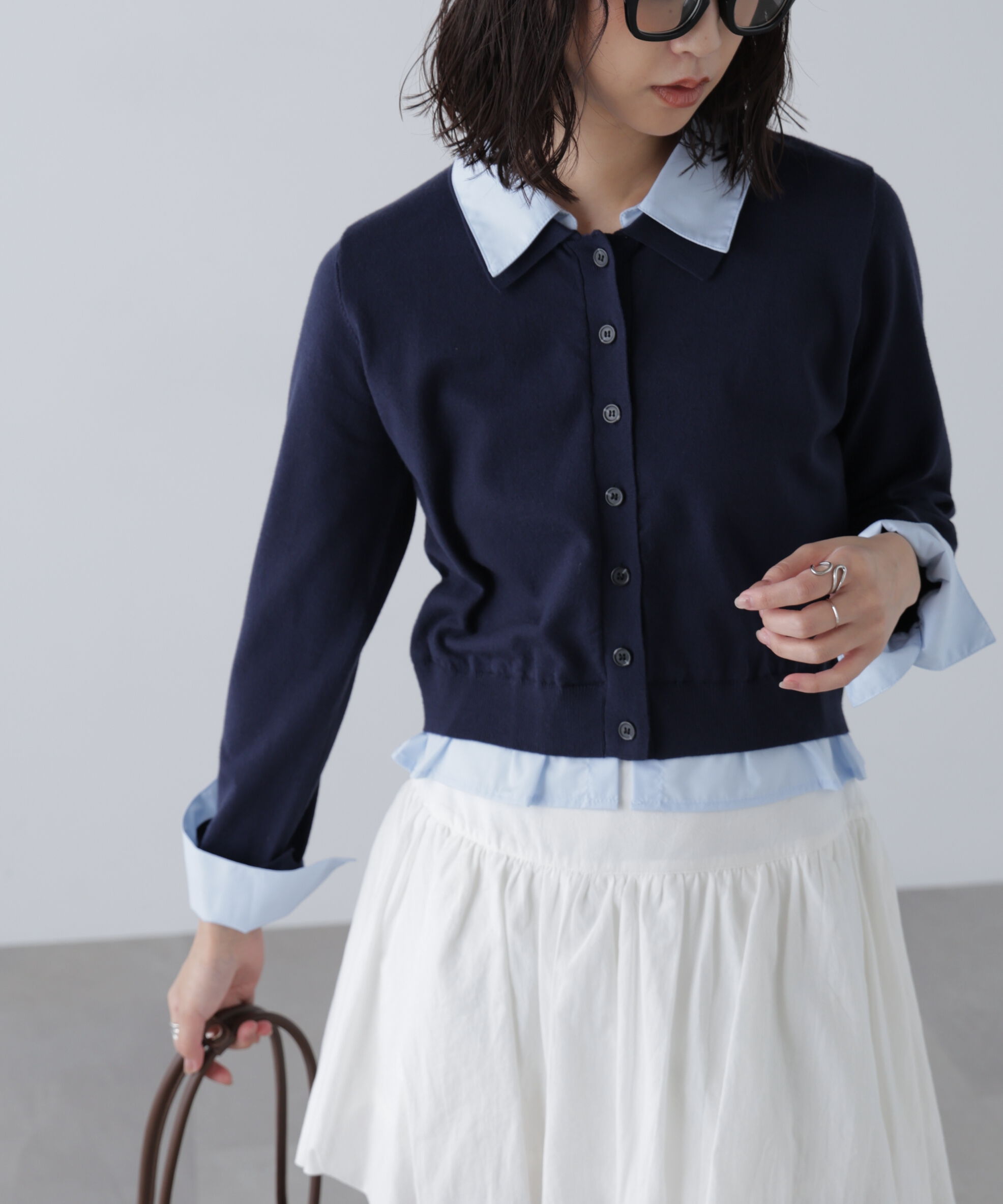  「シャツフェイクレイヤードポロカーディガン」|ニット・セーター|