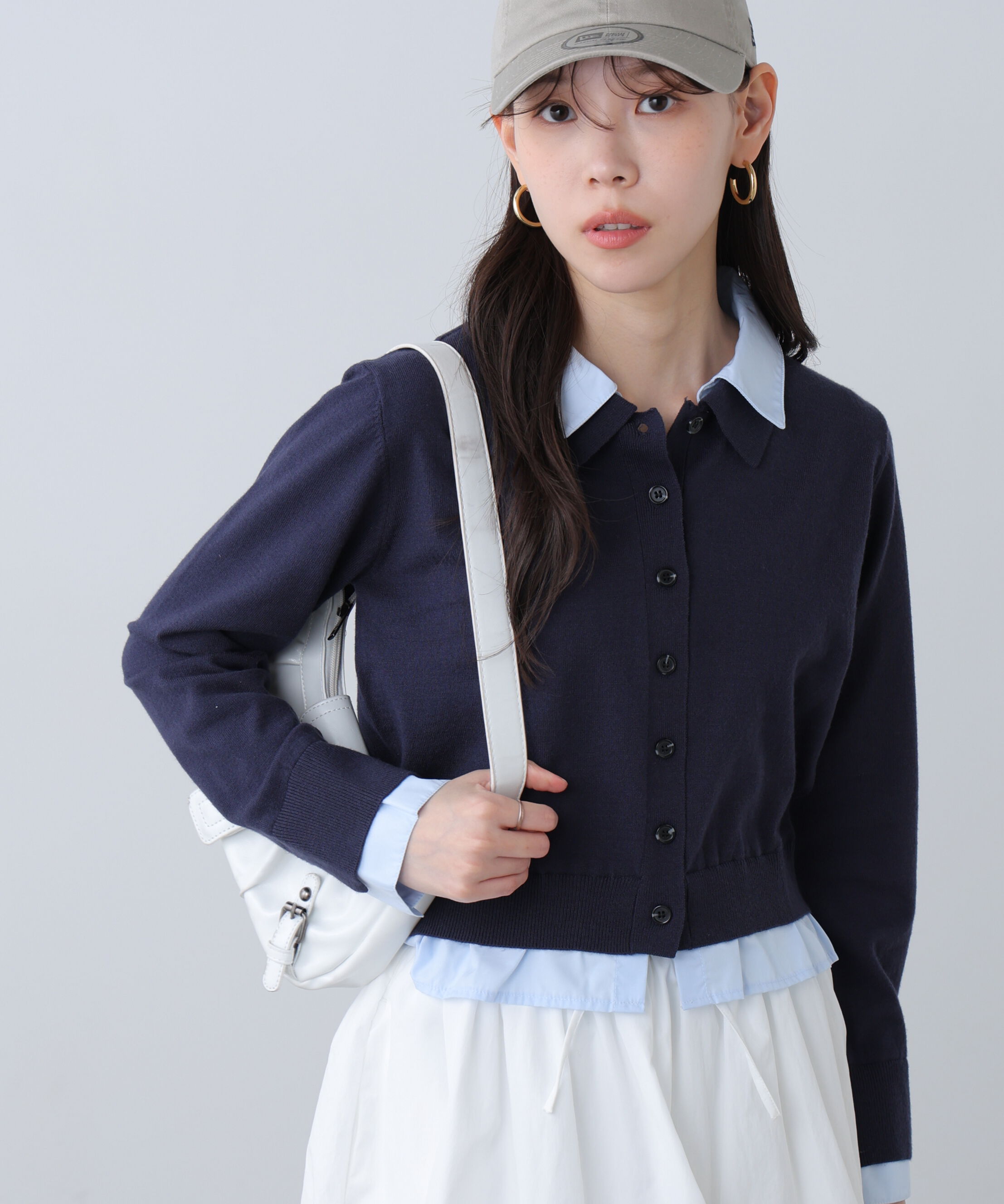  「シャツフェイクレイヤードポロカーディガン」|ニット・セーター|