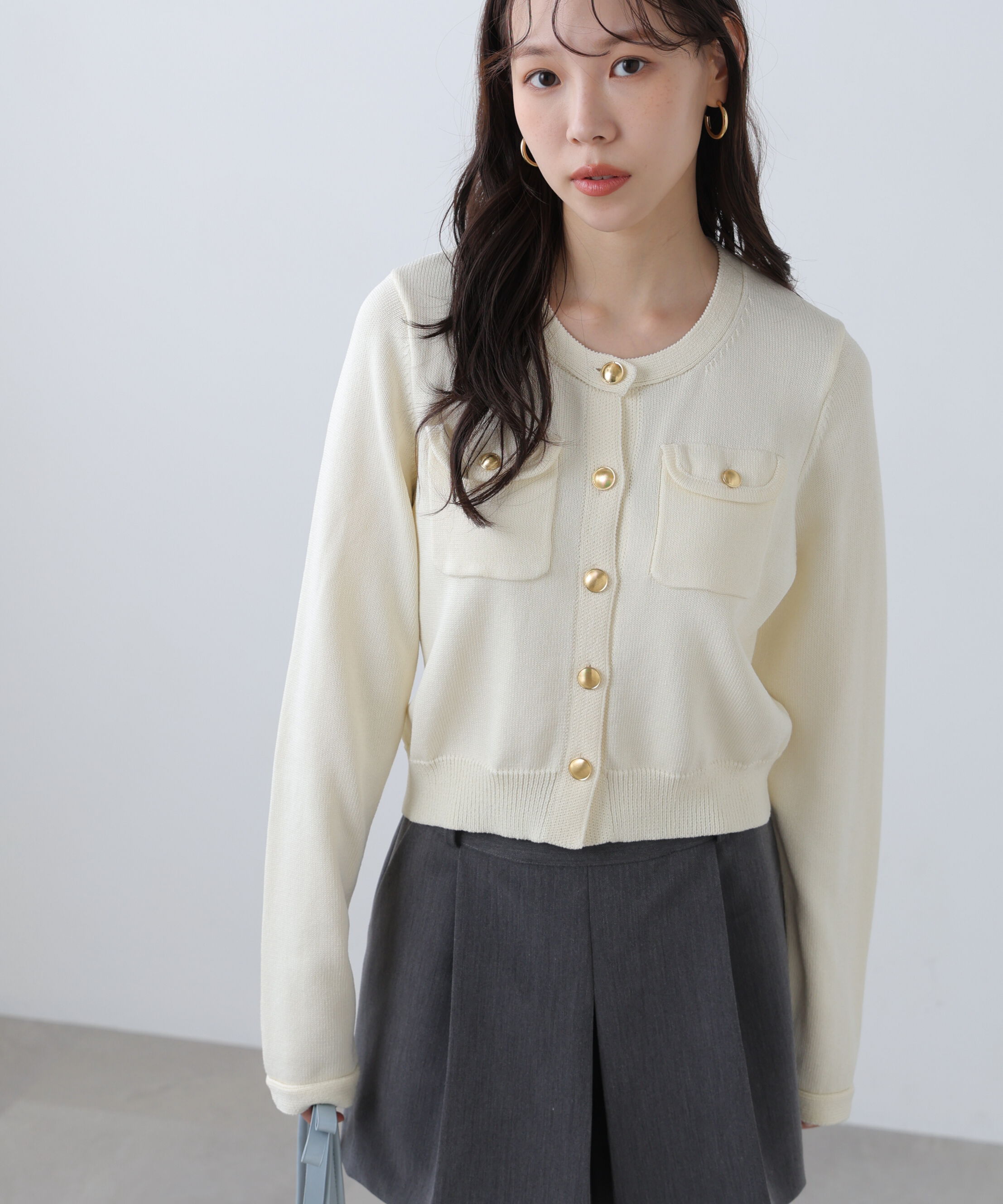  「フロントポケット金ボタンニットカーディガン」|ニット・セーター|