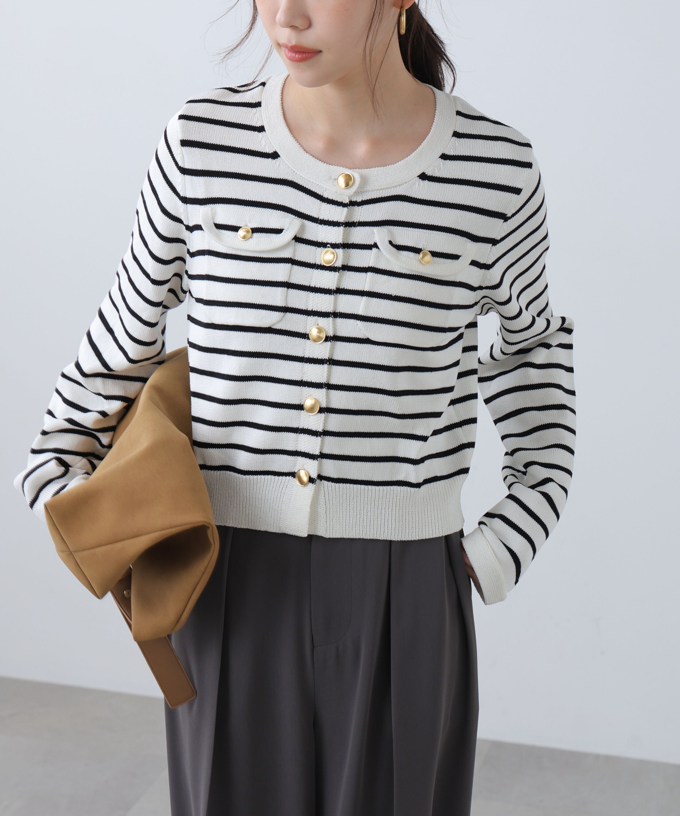  「フロントポケット金ボタンニットカーディガン」|ニット・セーター|