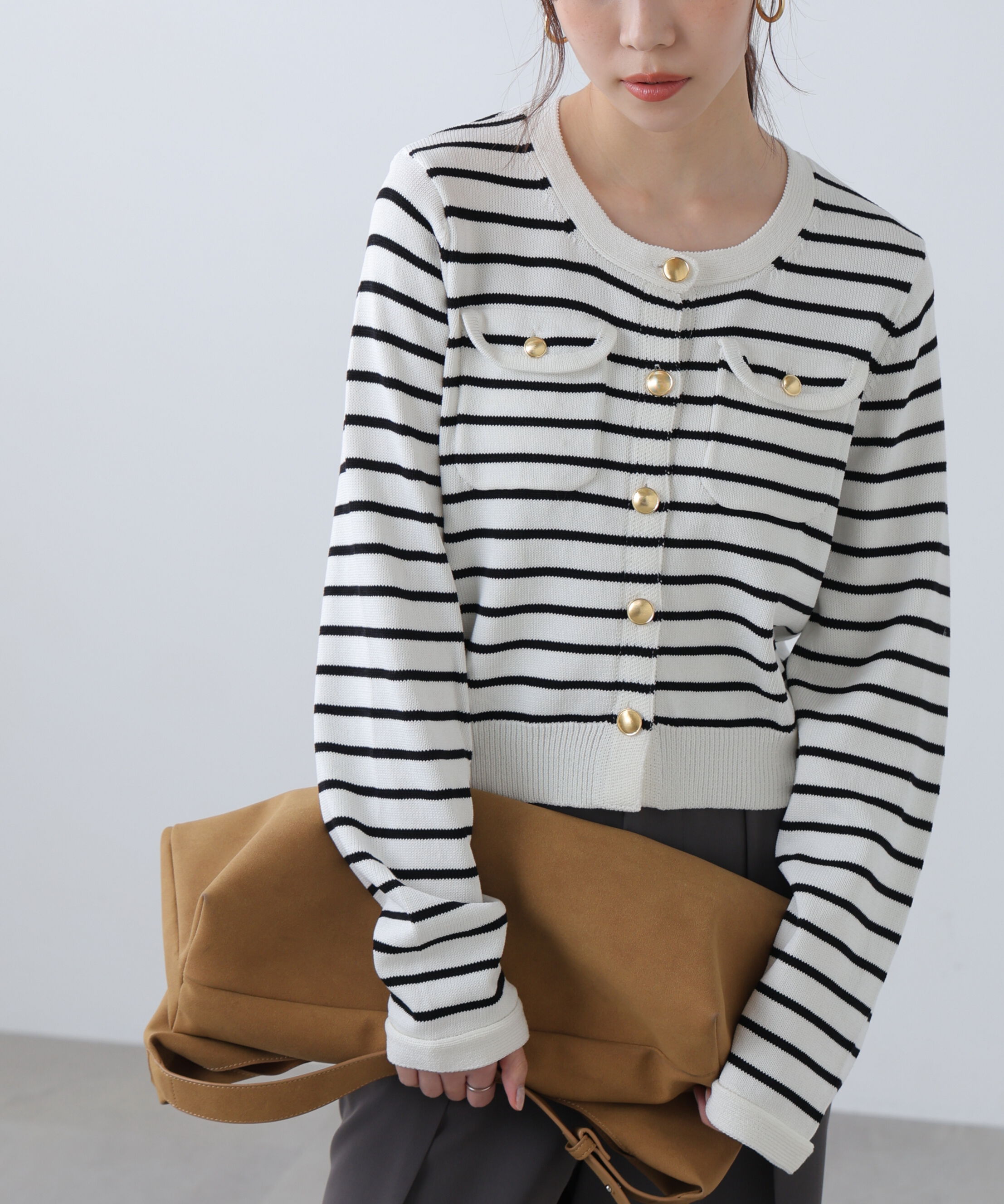  「フロントポケット金ボタンニットカーディガン」|ニット・セーター|