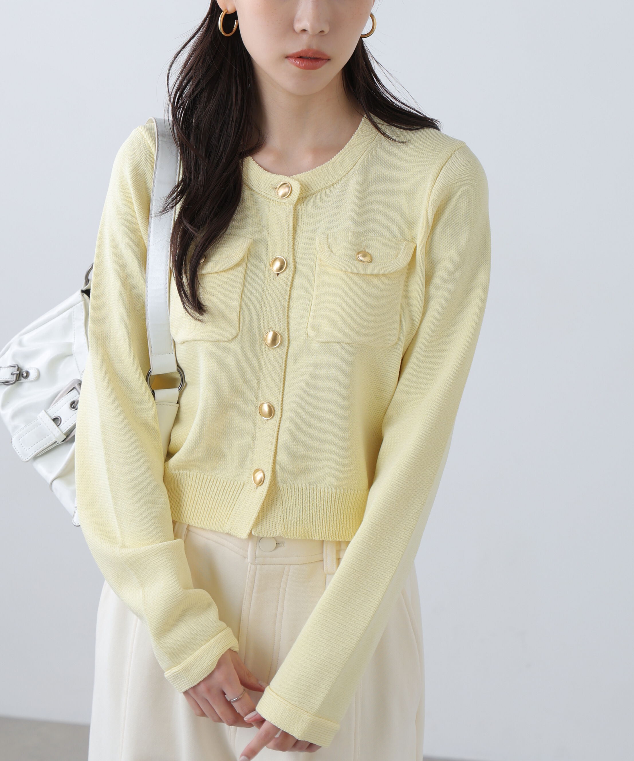  「フロントポケット金ボタンニットカーディガン」|ニット・セーター|