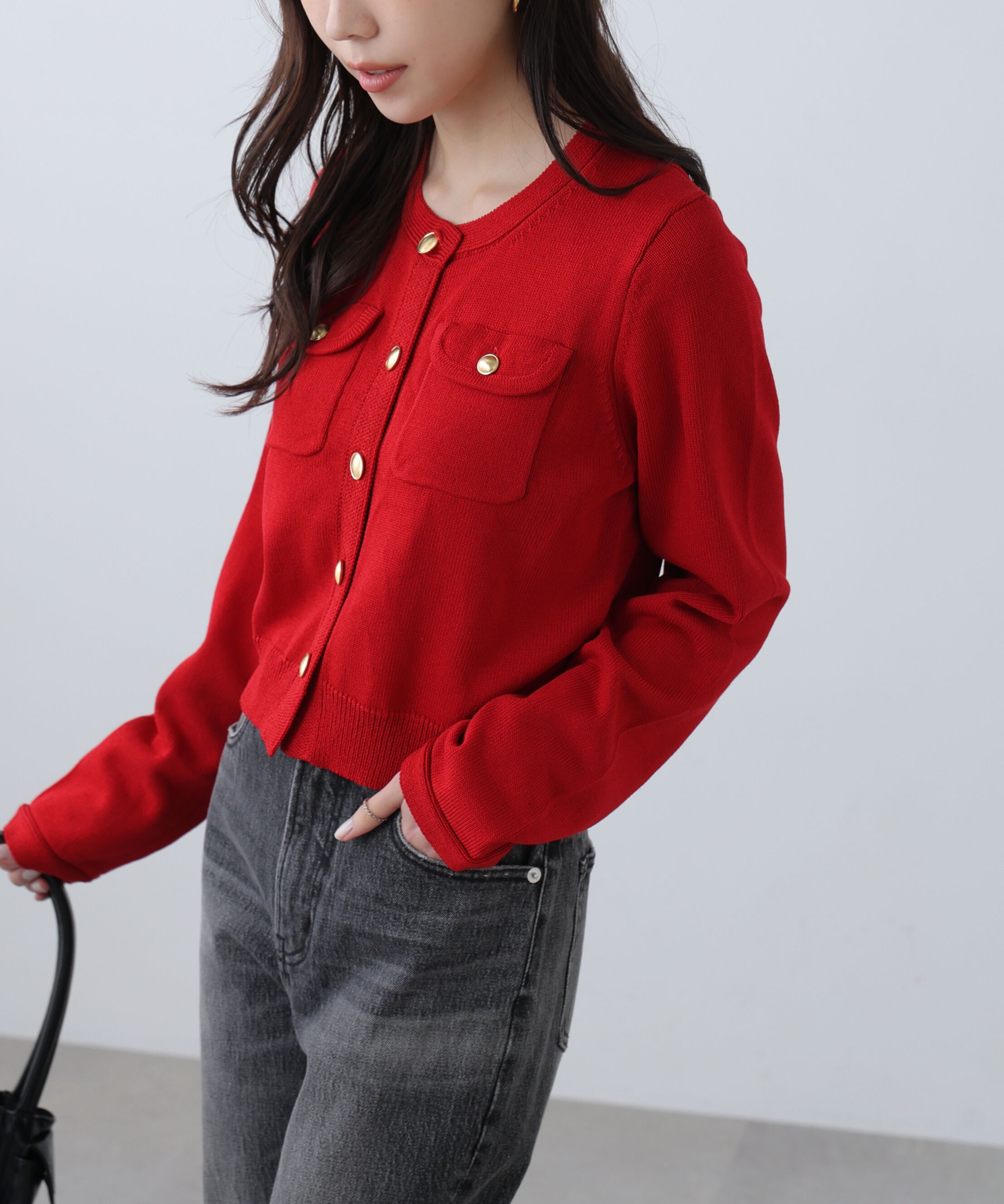  「フロントポケット金ボタンニットカーディガン」|ニット・セーター|