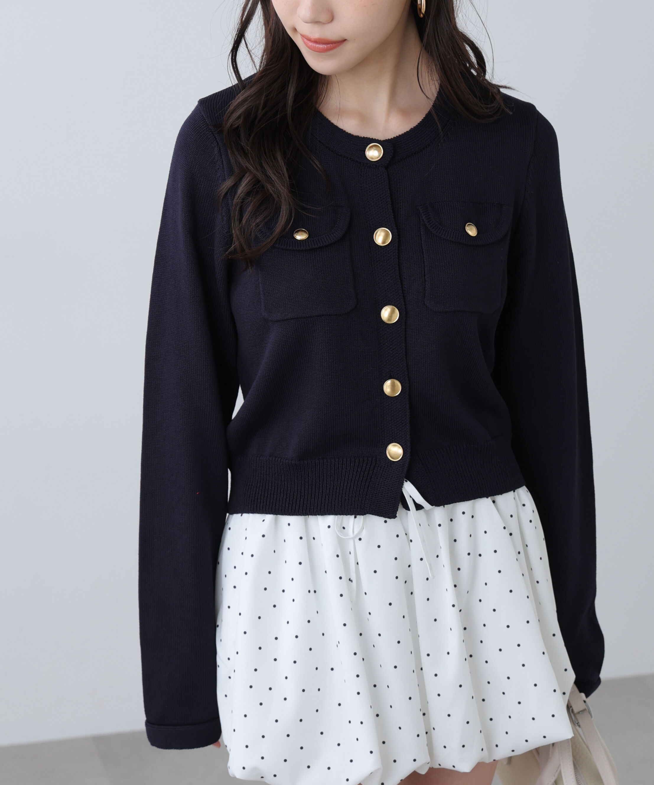  「フロントポケット金ボタンニットカーディガン」|ニット・セーター|