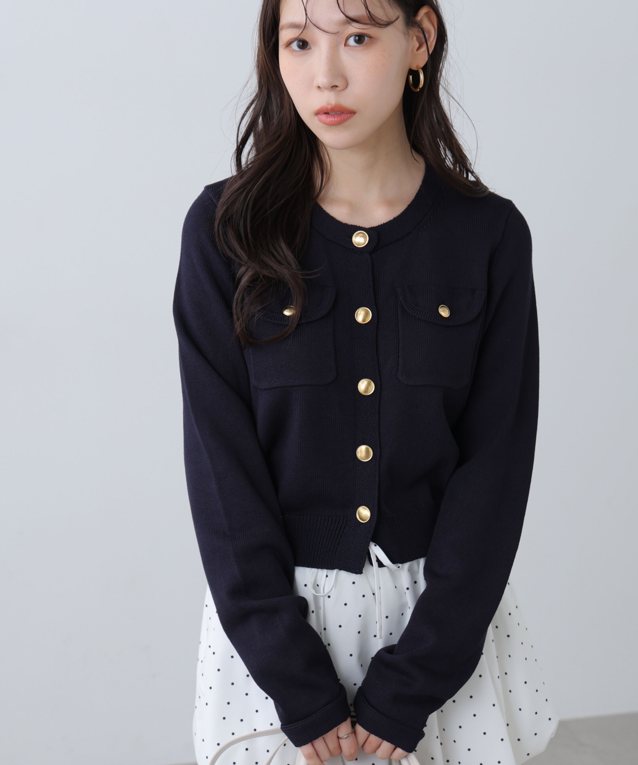  「フロントポケット金ボタンニットカーディガン」|ニット・セーター|