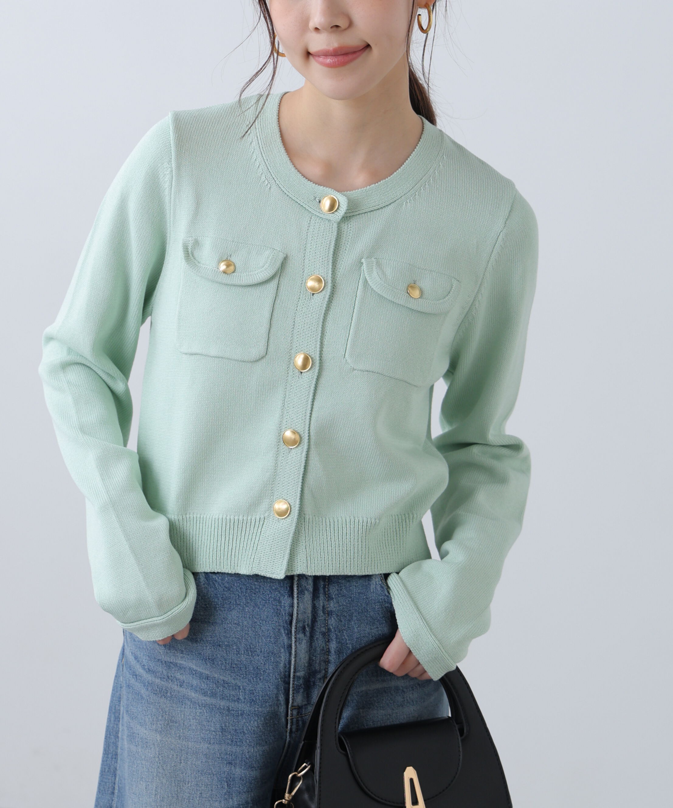  「フロントポケット金ボタンニットカーディガン」|ニット・セーター|