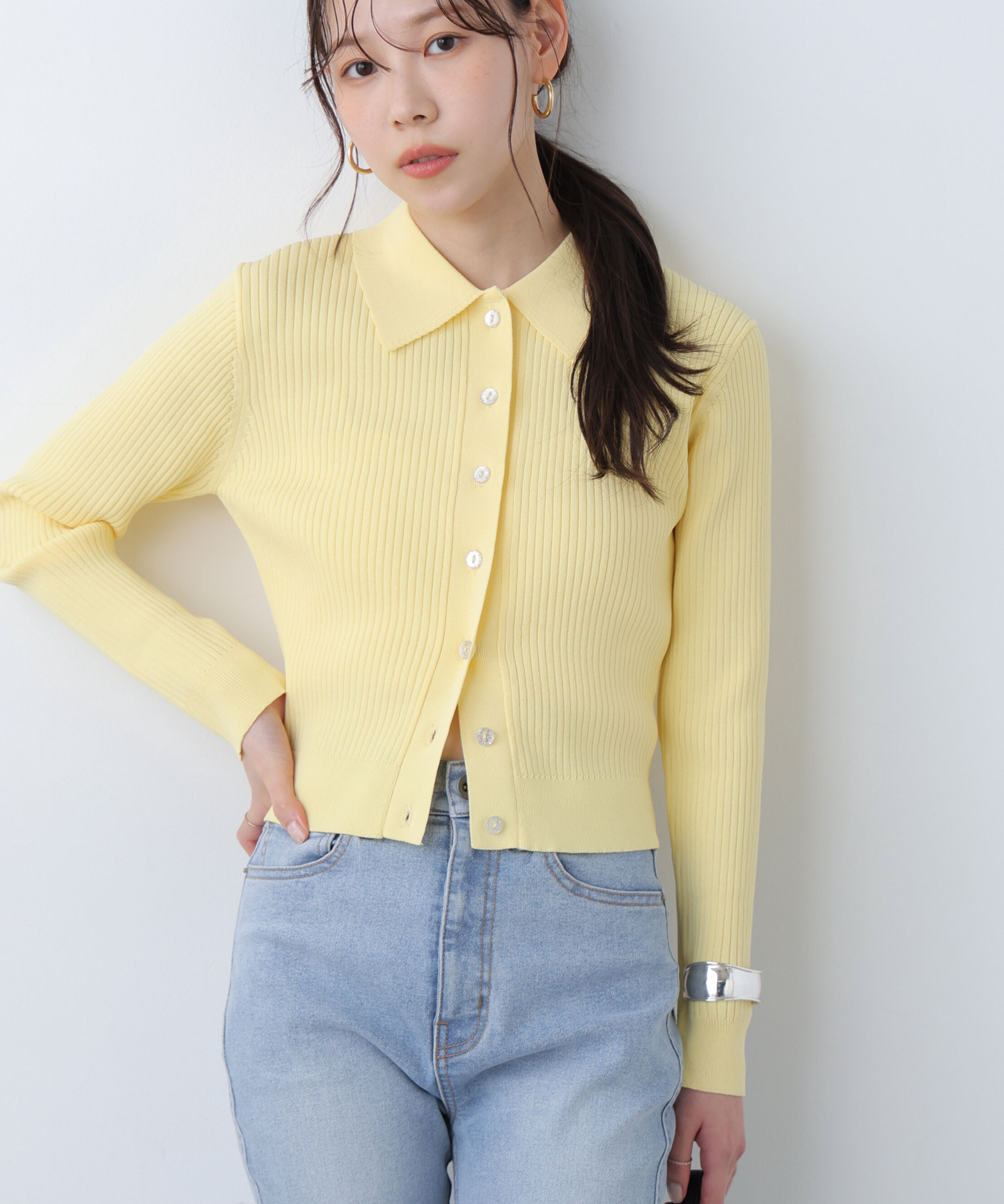  「きらきらボタンニット〈MFM〉」|ニット・セーター|イエロー