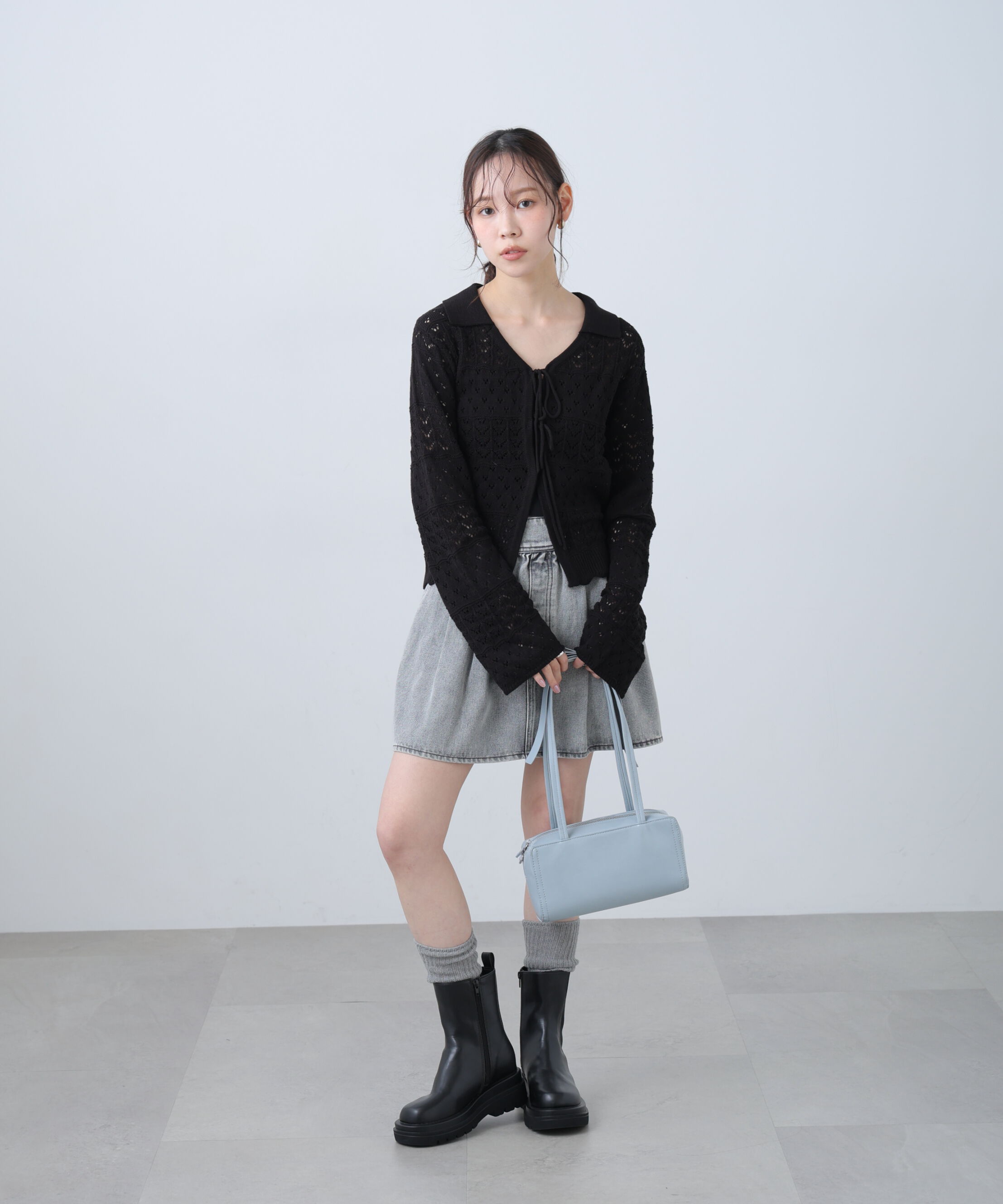  「透かし編み襟付きニットカーディガン」|ニット・セーター|