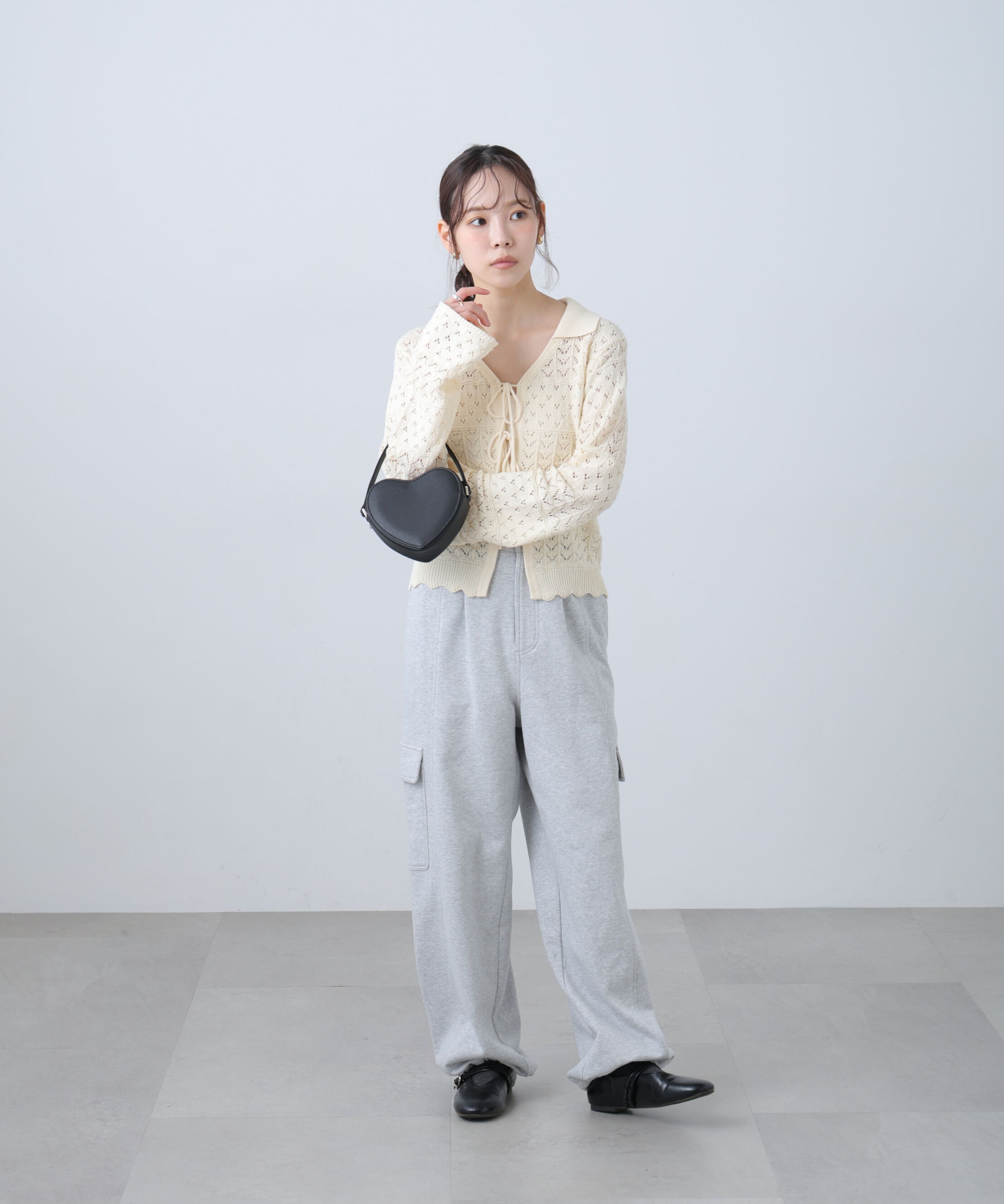  「透かし編み襟付きニットカーディガン」|ニット・セーター|