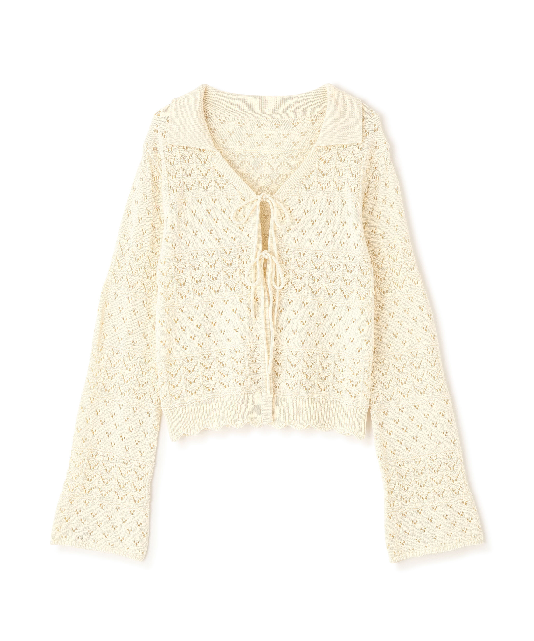  「透かし編み襟付きニットカーディガン」|ニット・セーター|