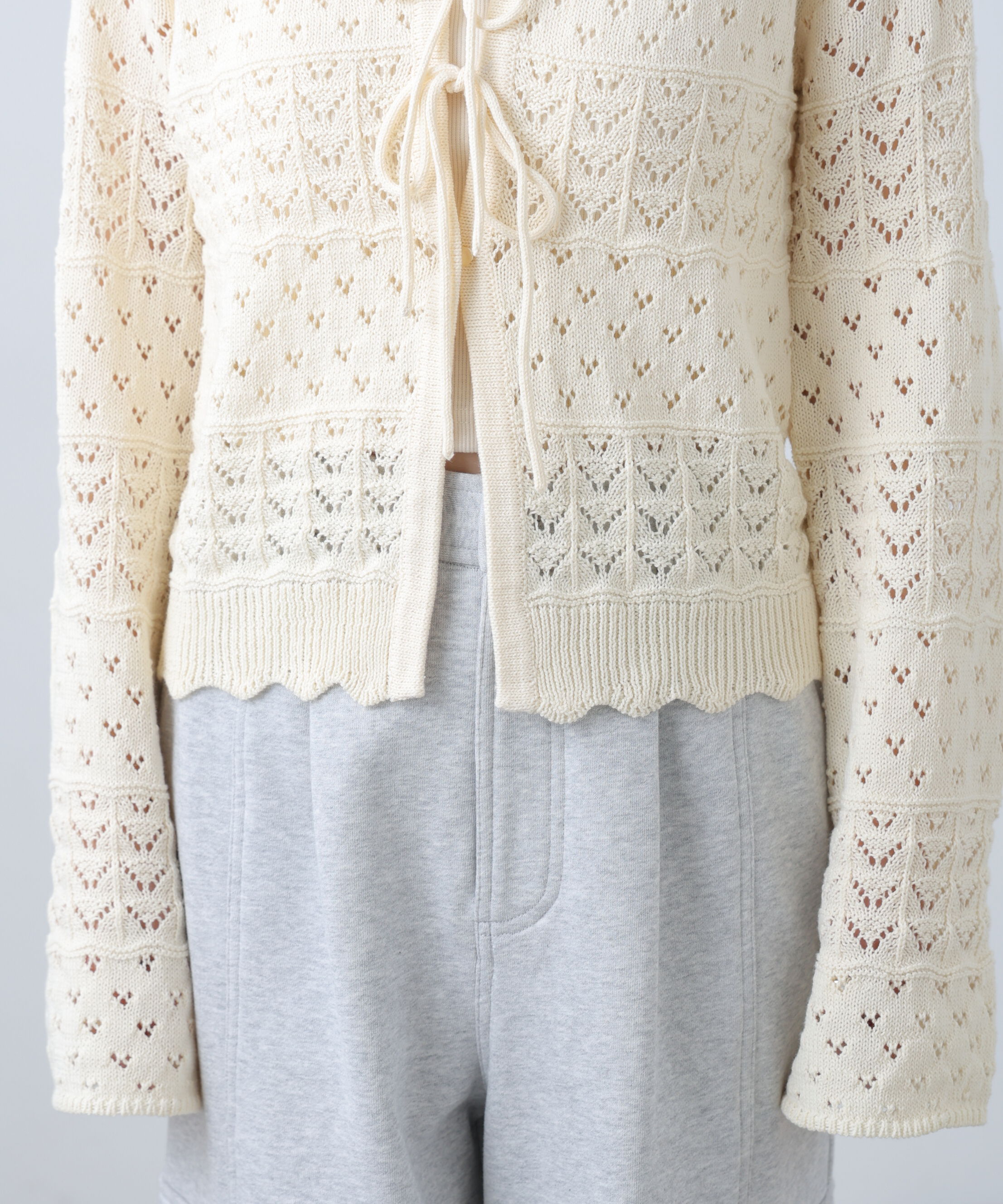  「透かし編み襟付きニットカーディガン」|ニット・セーター|