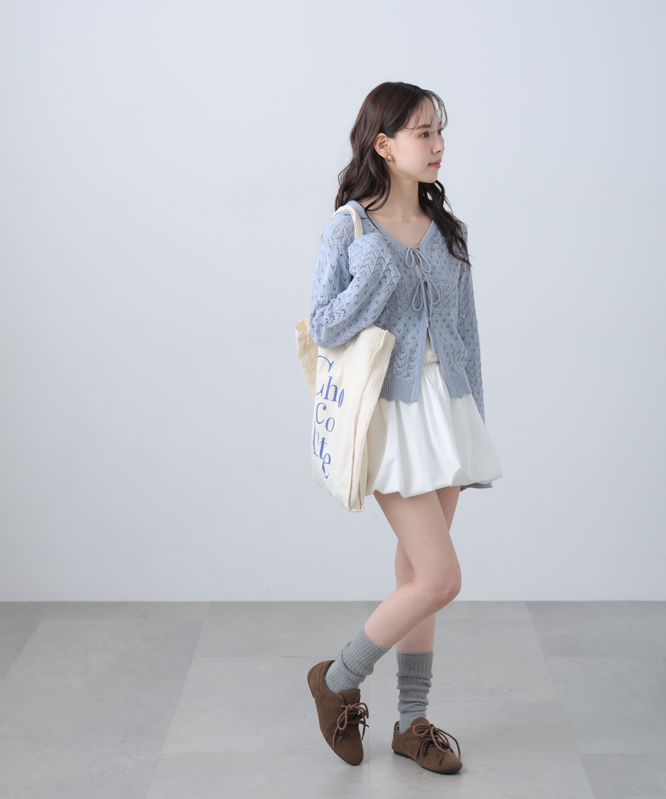  「透かし編み襟付きニットカーディガン」|ニット・セーター|