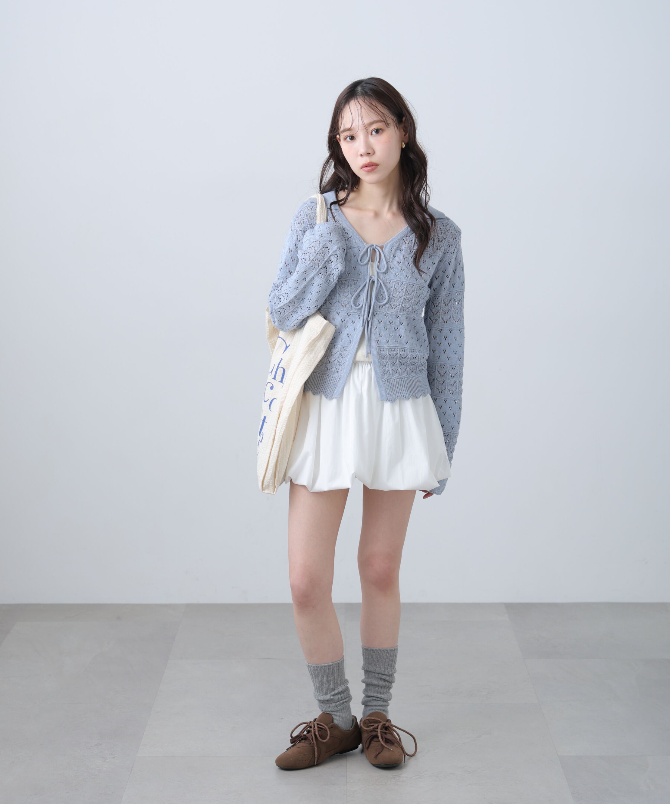  「透かし編み襟付きニットカーディガン」|ニット・セーター|