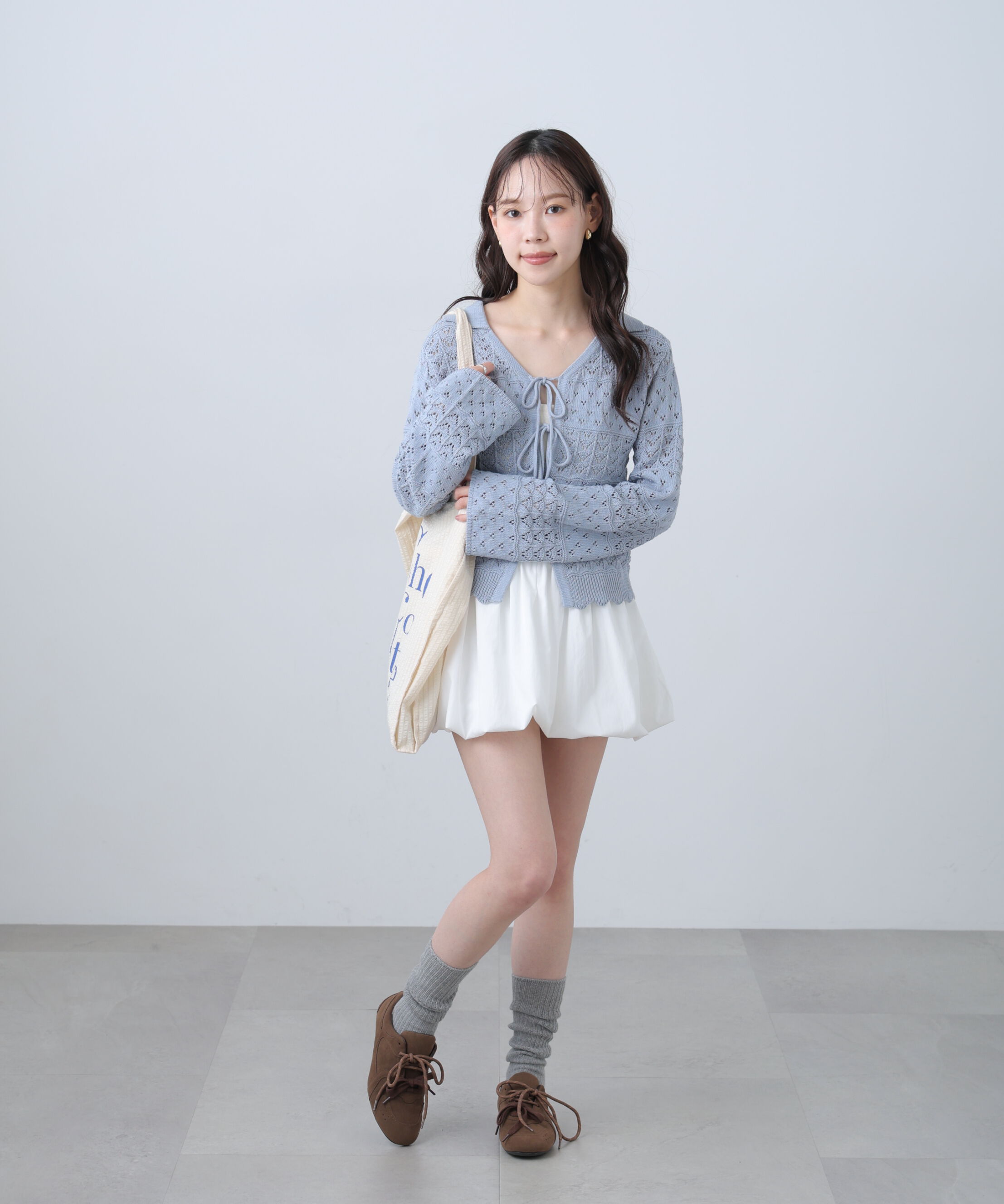  「透かし編み襟付きニットカーディガン」|ニット・セーター|