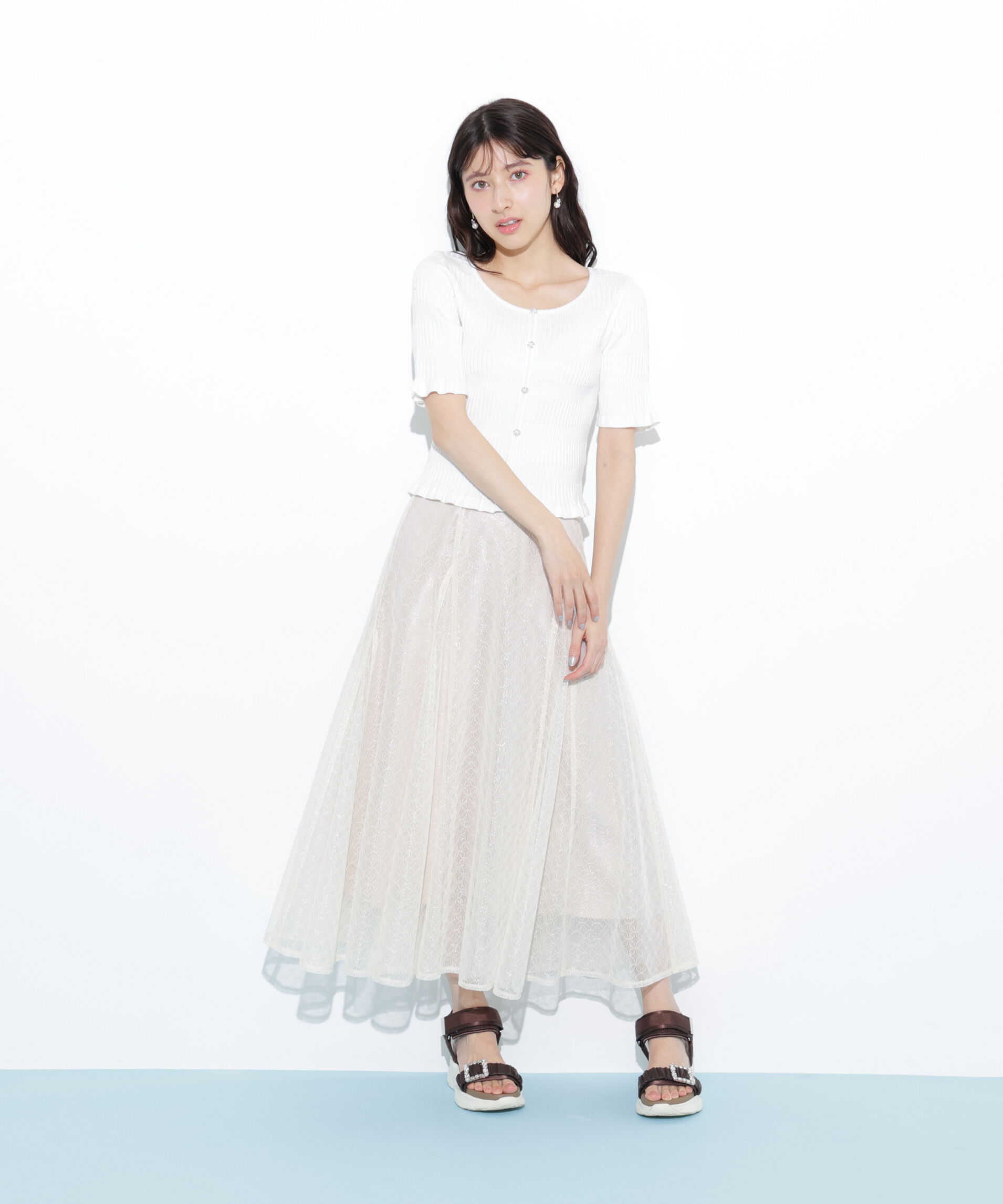  「シャイニーレースフレアスカート」|スカート|