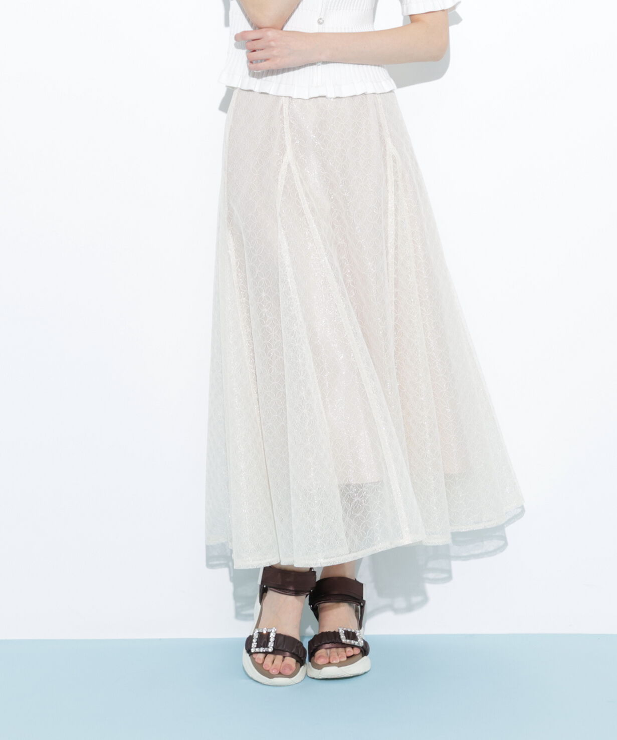  「シャイニーレースフレアスカート」|スカート|