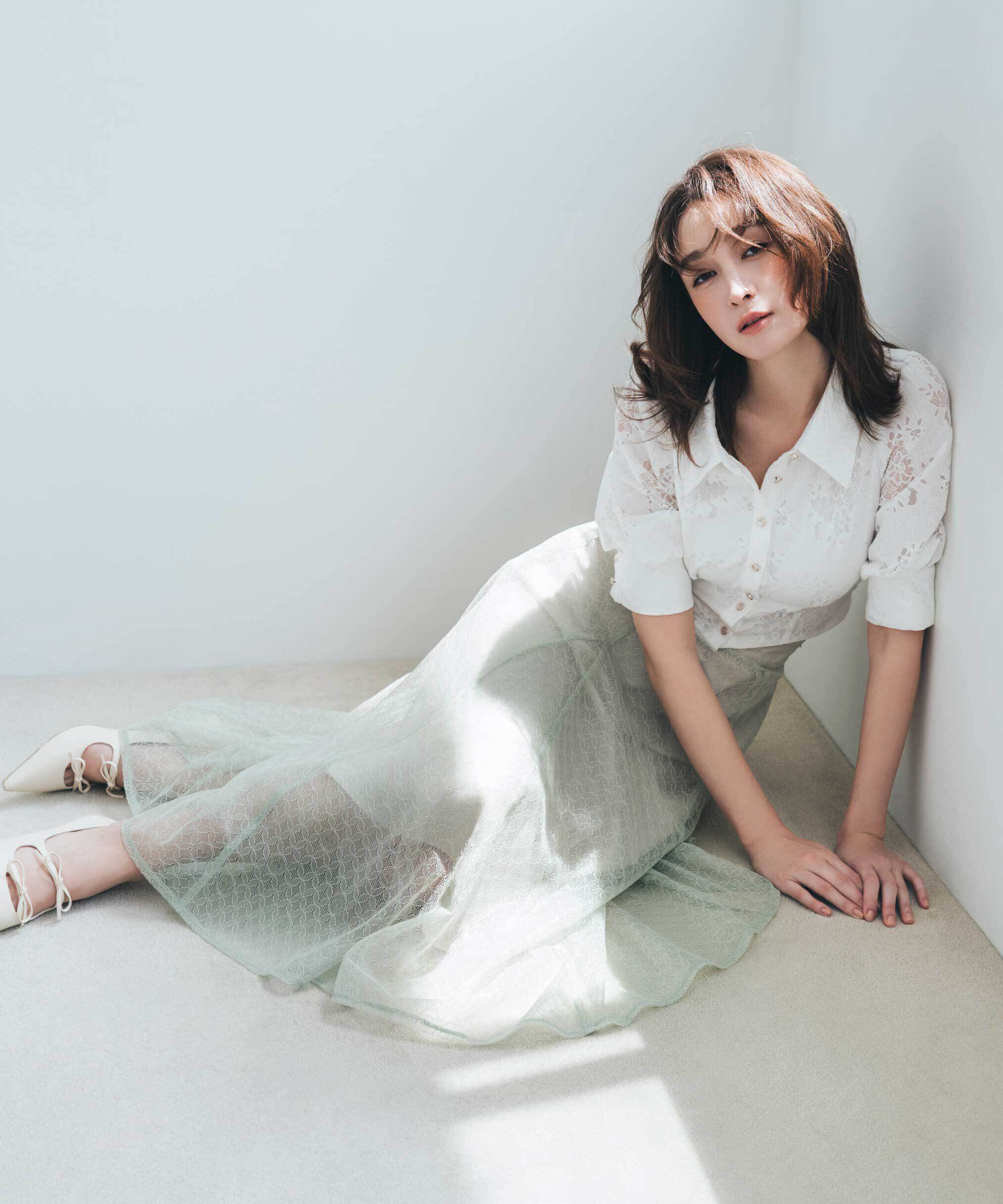  「シャイニーレースフレアスカート」|スカート|グリーン&times;ライ