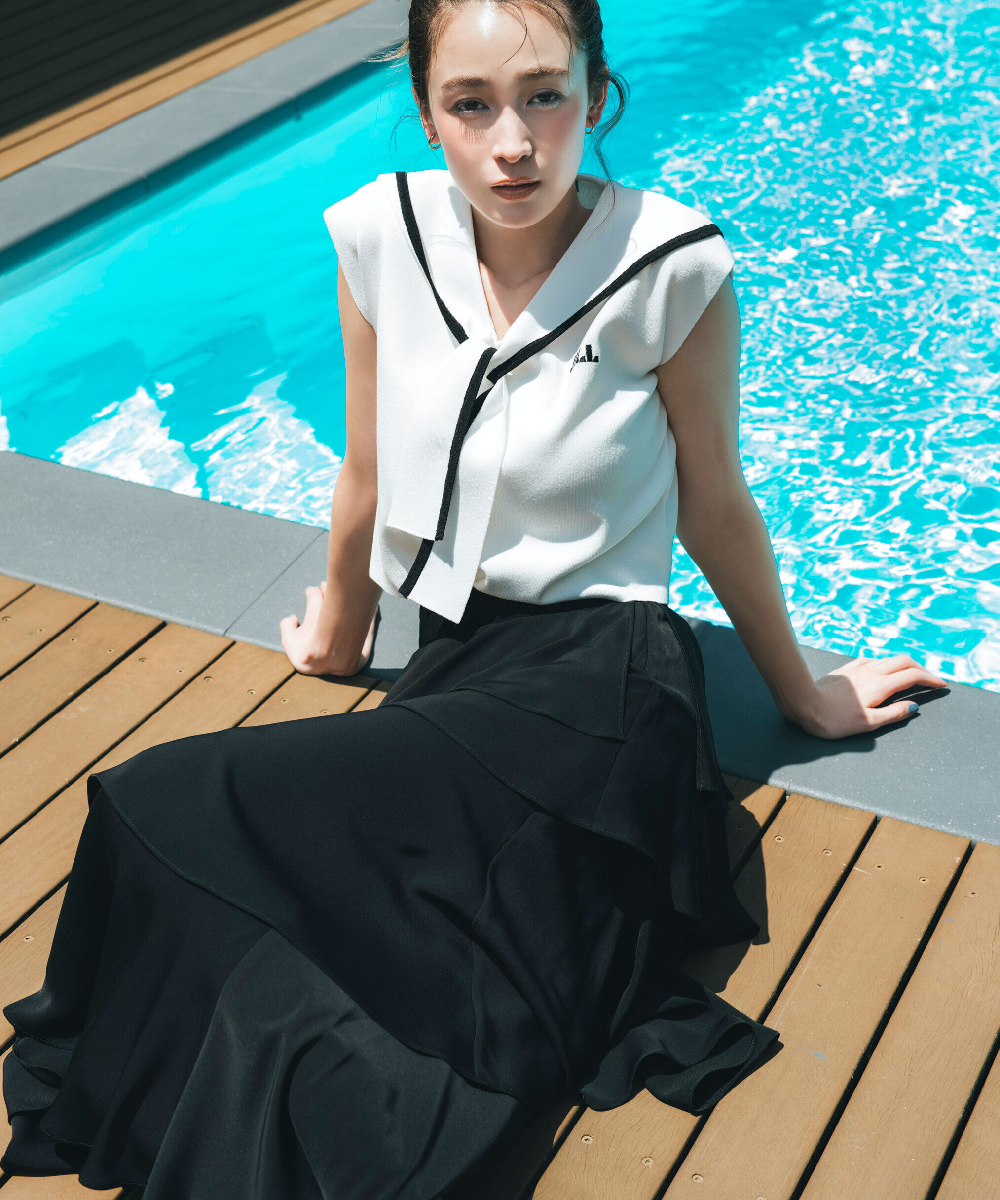  「アシメティアードロングスカート」|スカート|ブラック