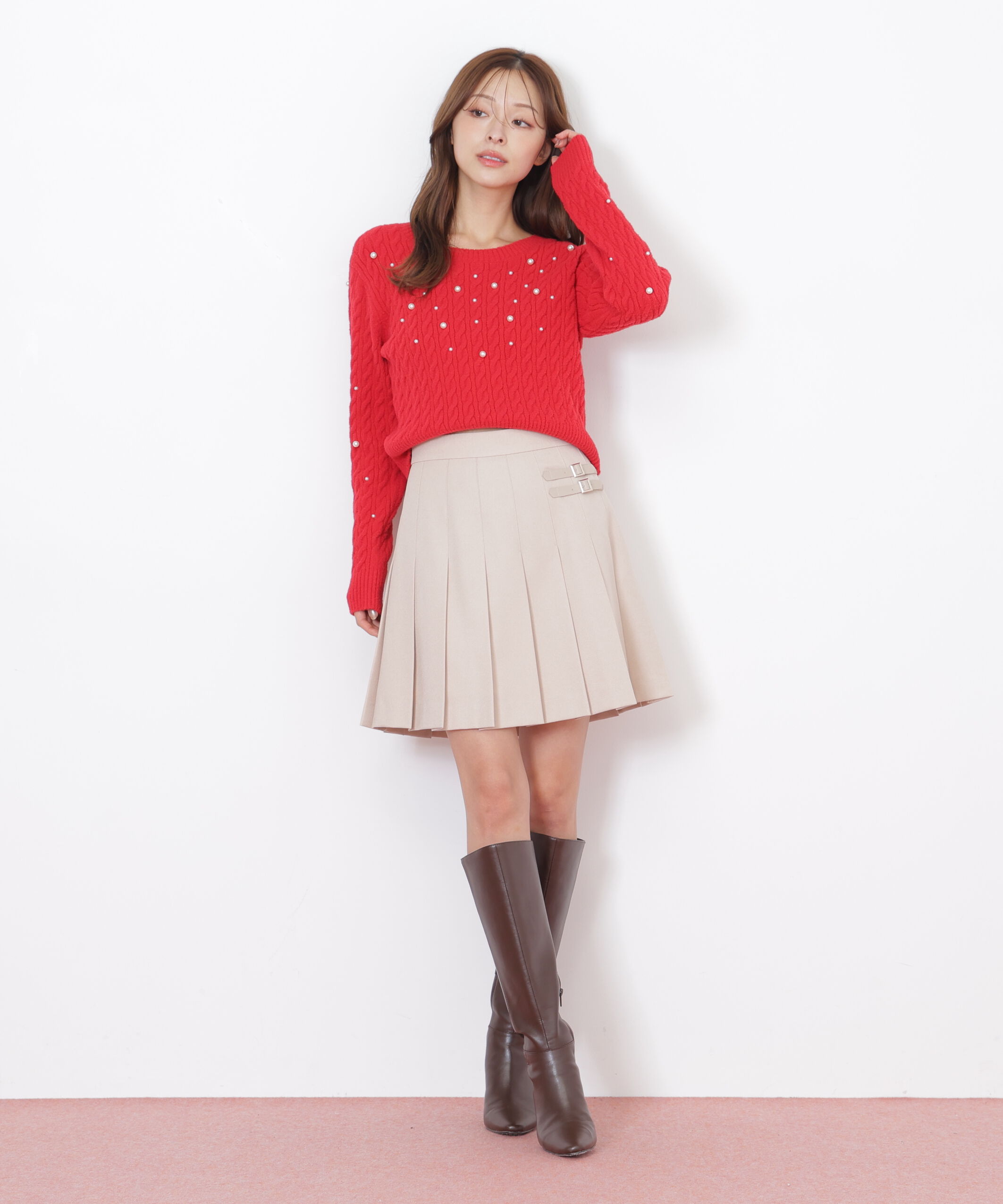  「サイドベルトプリーツミニスカート」|スカート|