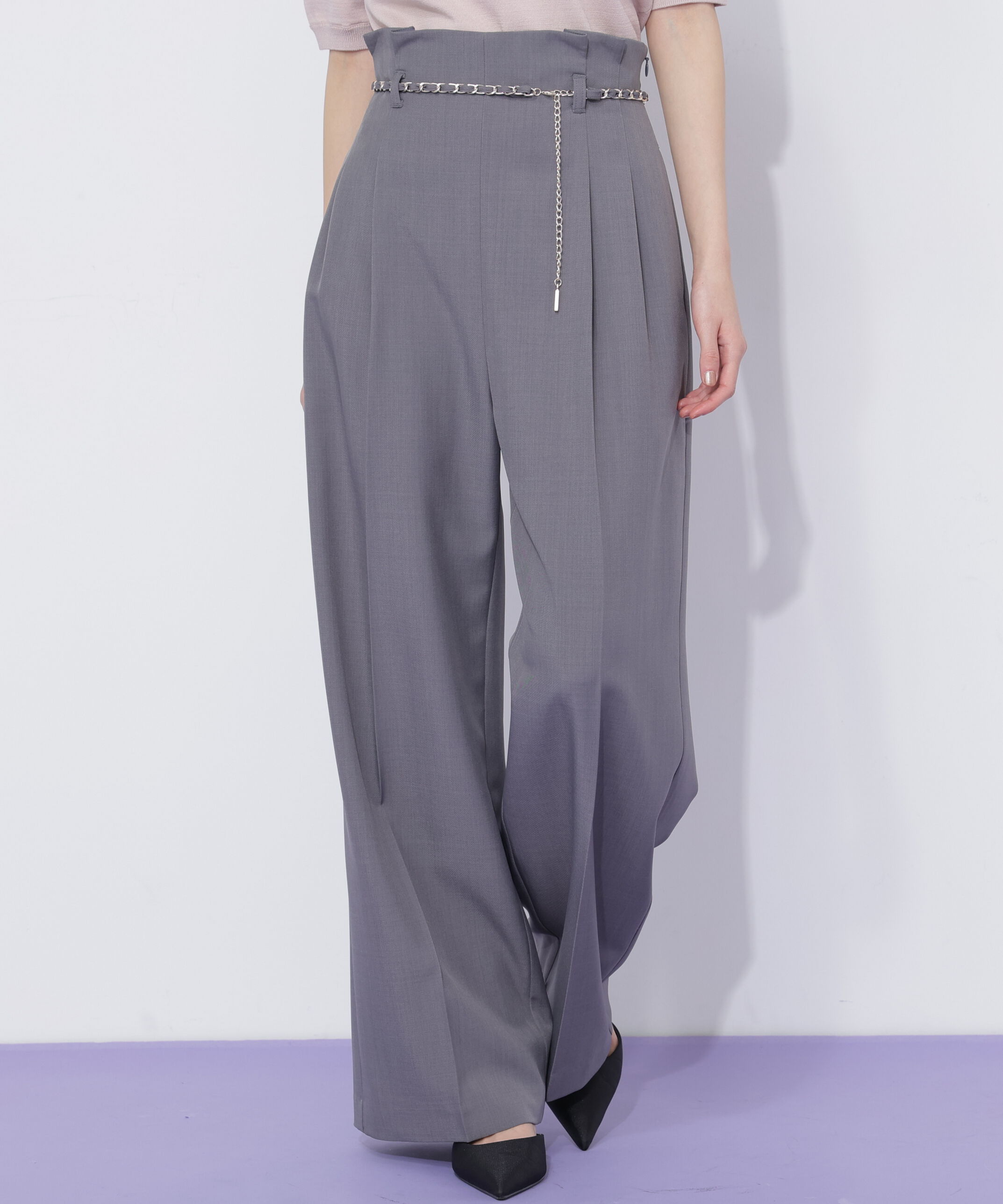  「チェーンベルトタックワイドパンツ」|その他|