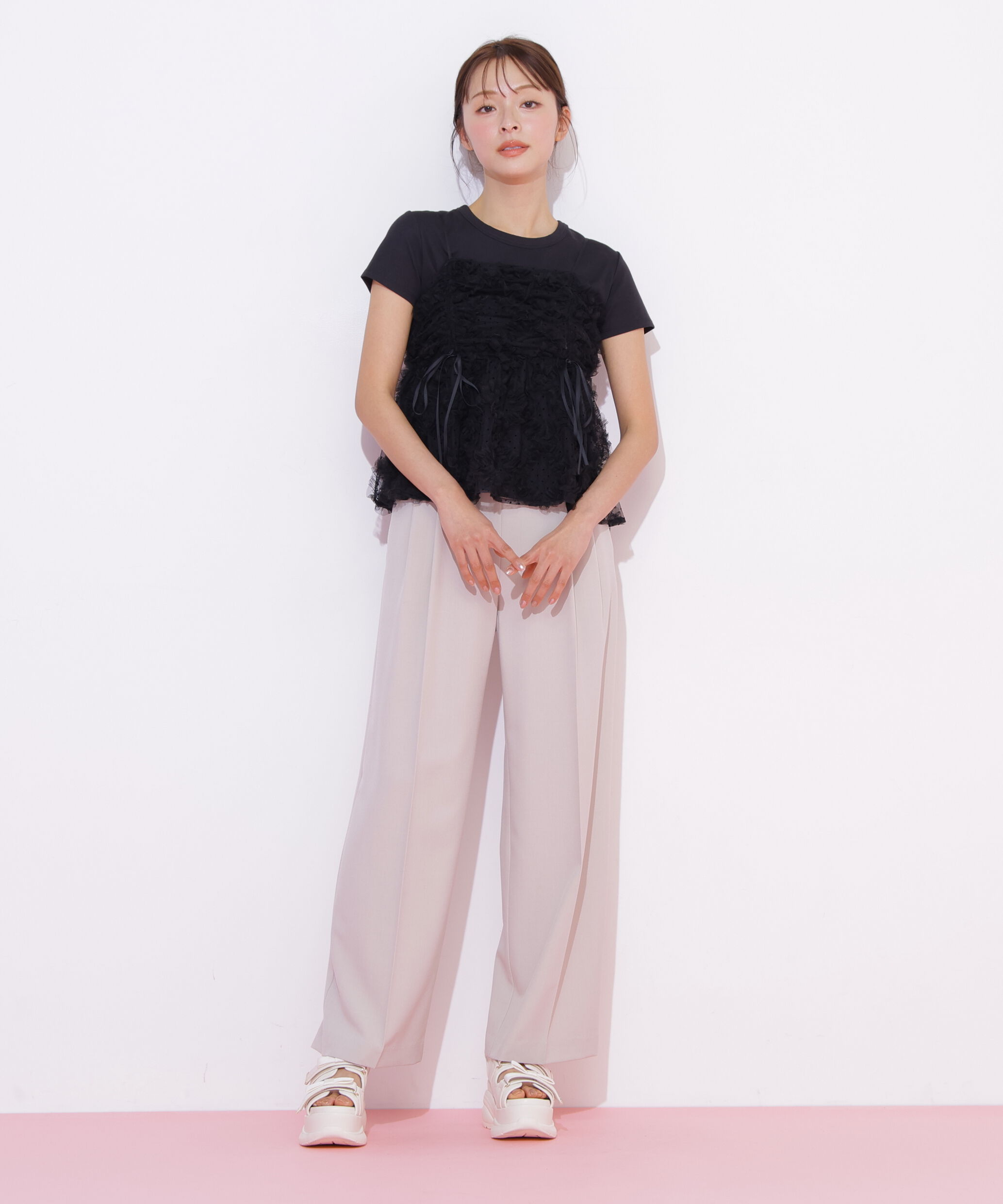  「チェーンベルトタックワイドパンツ」|その他|