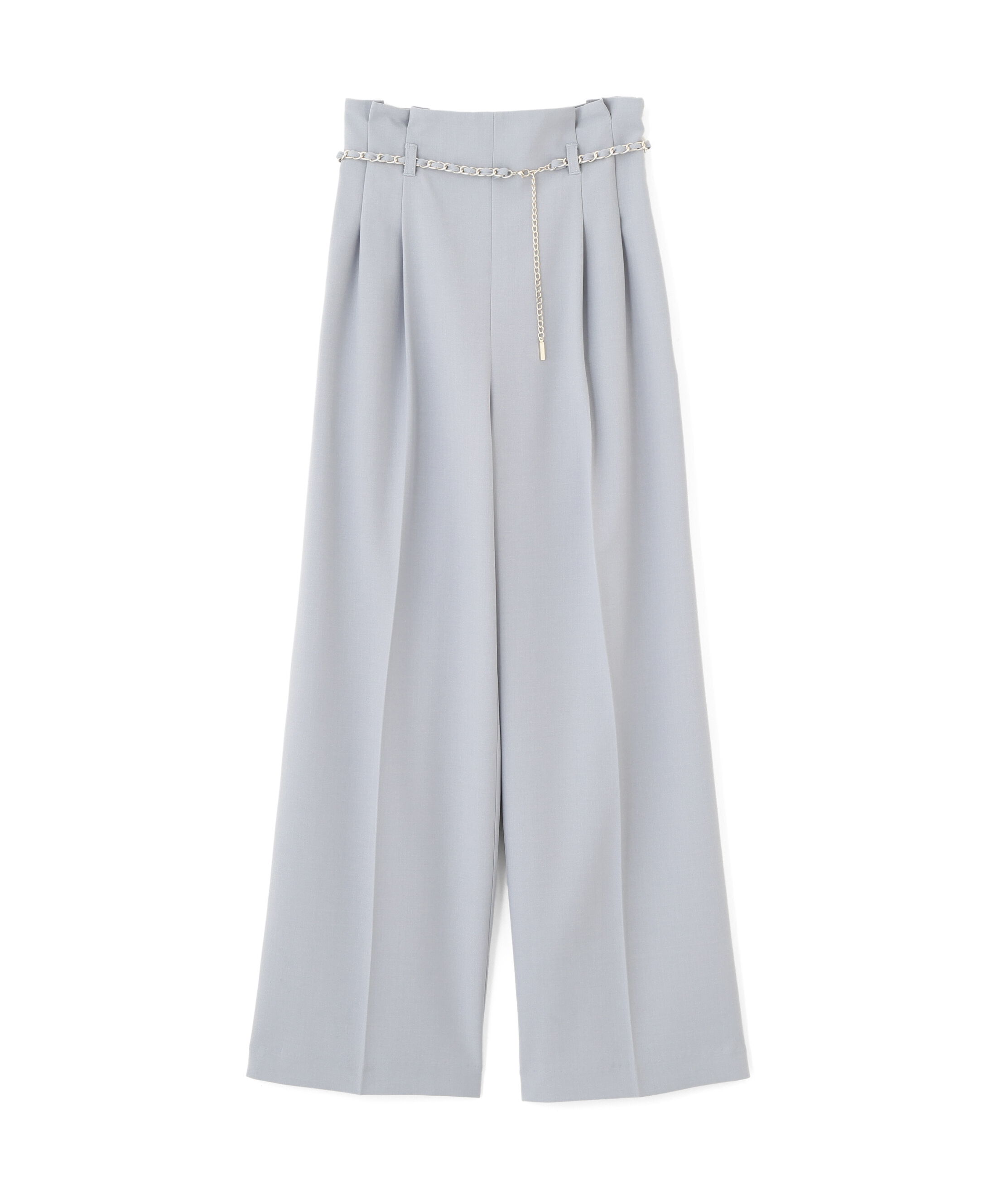  「チェーンベルトタックワイドパンツ」|その他|ブルー