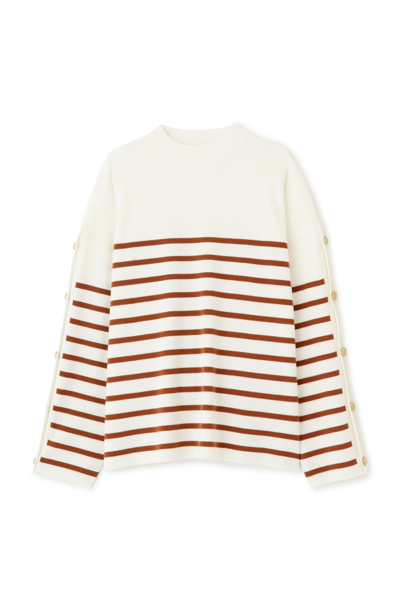  「◆袖ボタン付きボーダーニット」|ニット・セーター|