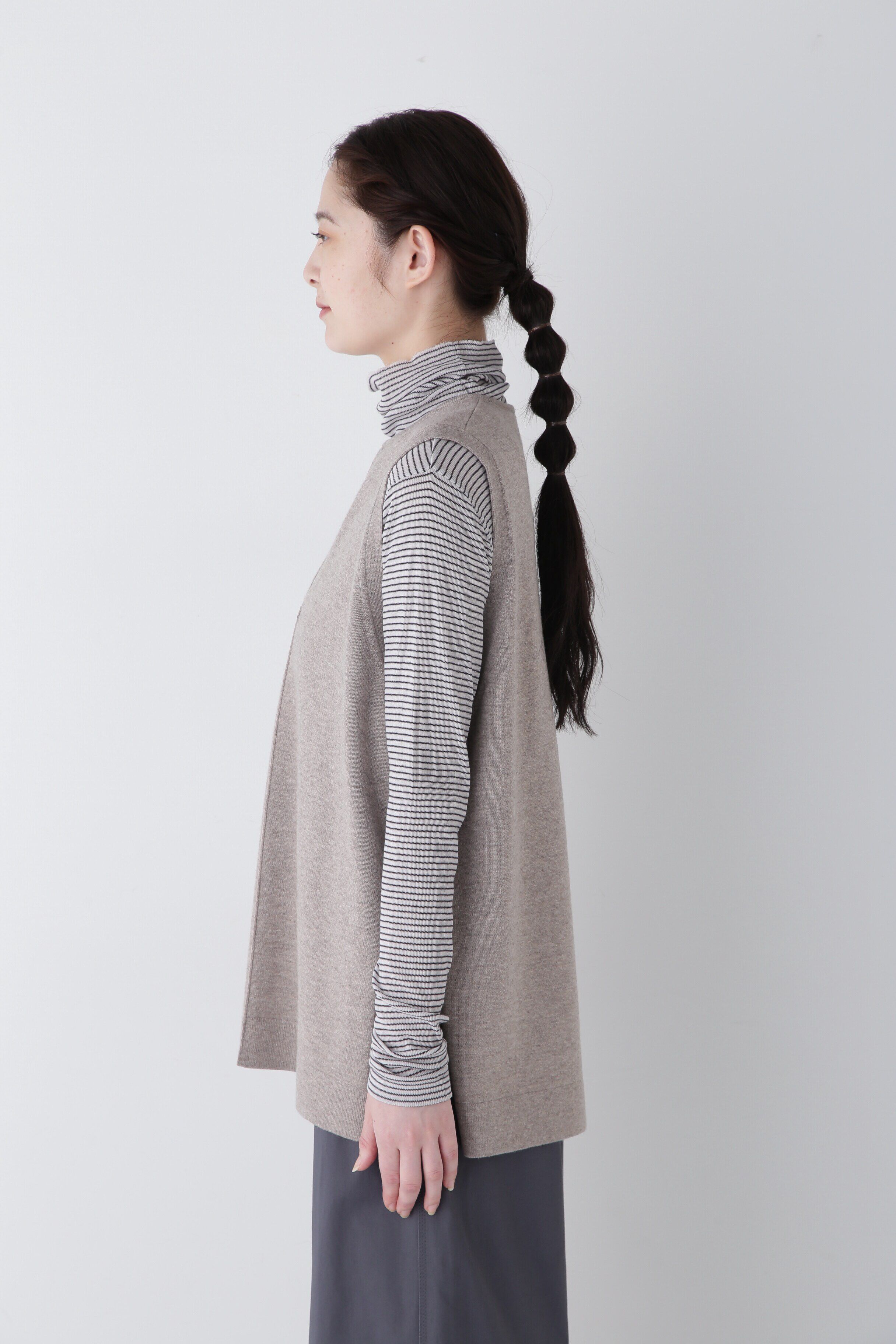  「◆キーネックミドル丈ニットベスト」|ニット・セーター|