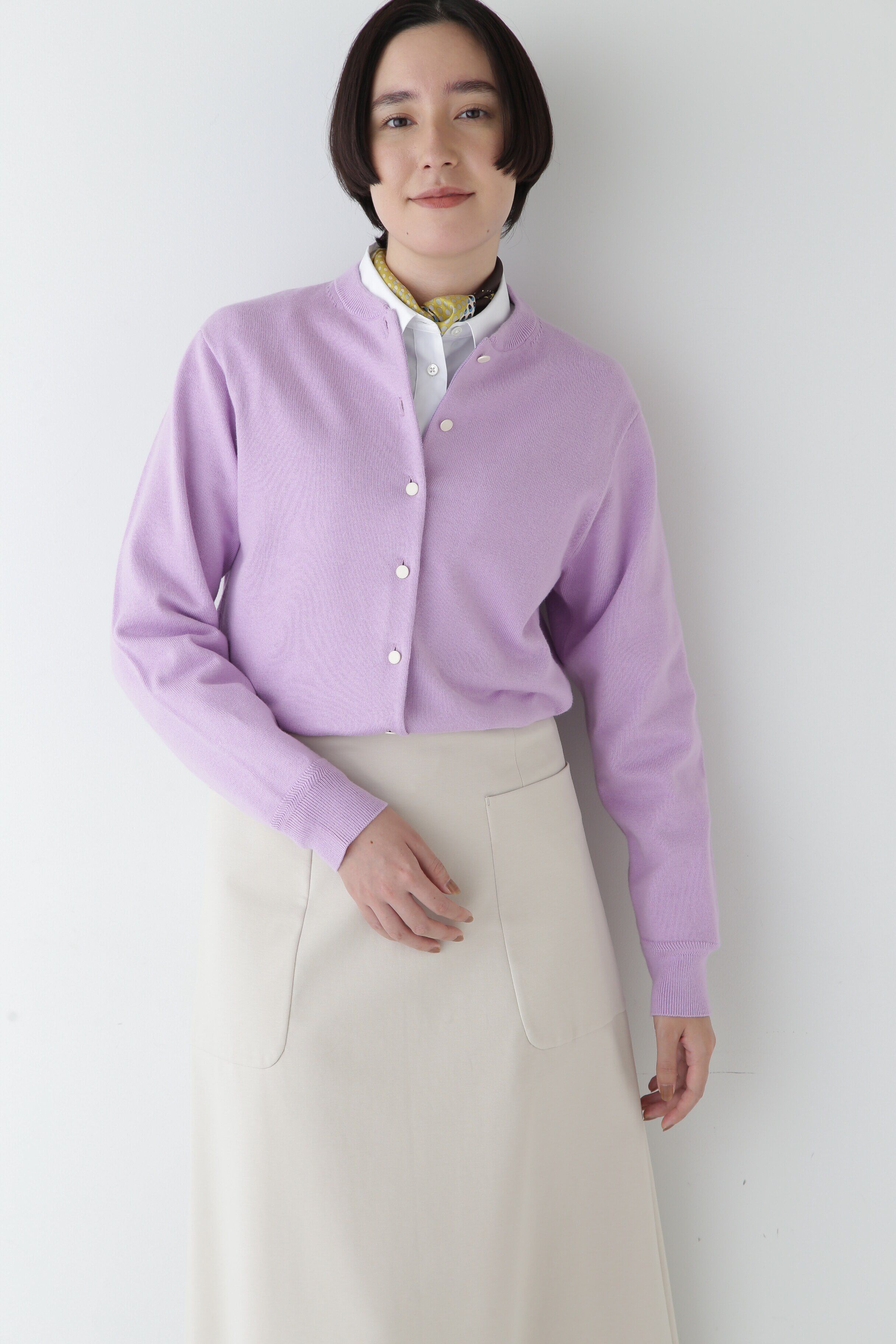  「◆【ウォッシャブル】コットンカシミヤ クルーネックカーディガン」|ニット・セーター|ラベンダー