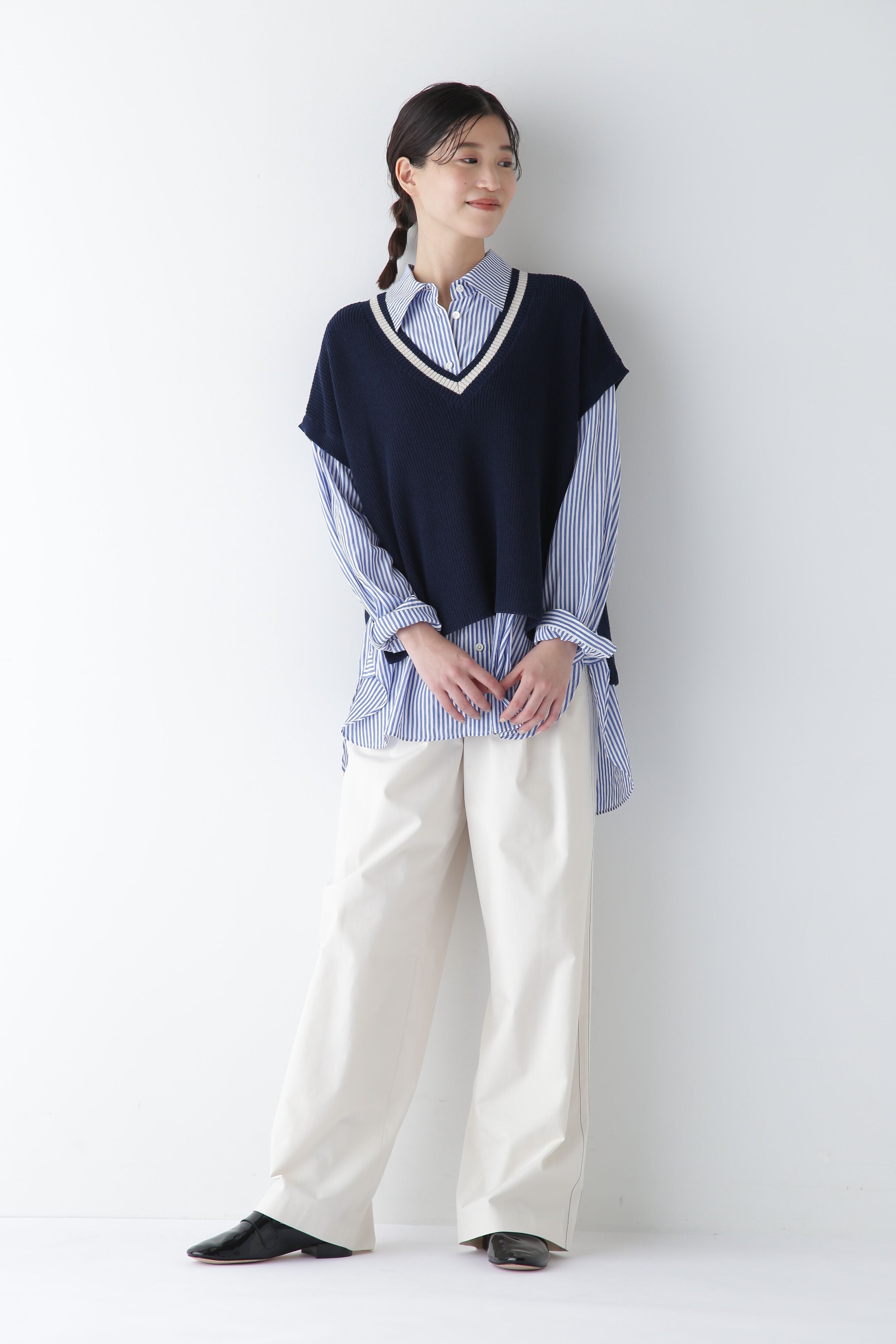  「◆オーガニックコットン混ストライプオーバーシャツ」|シャツ・ブラウス|