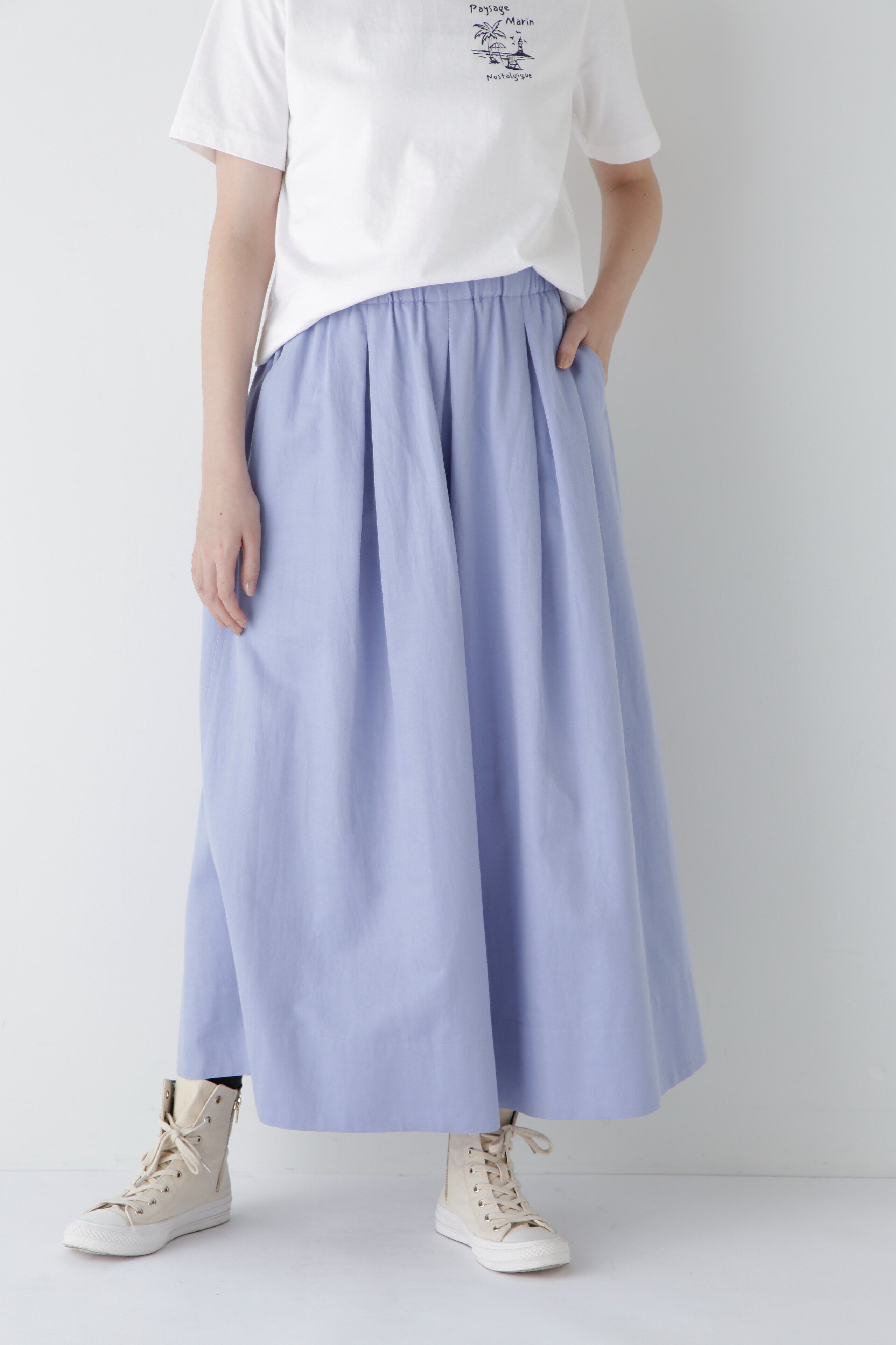  「◆コットンヘンプサテンボリュームボックスタックスカート」|スカート|ラベンダー
