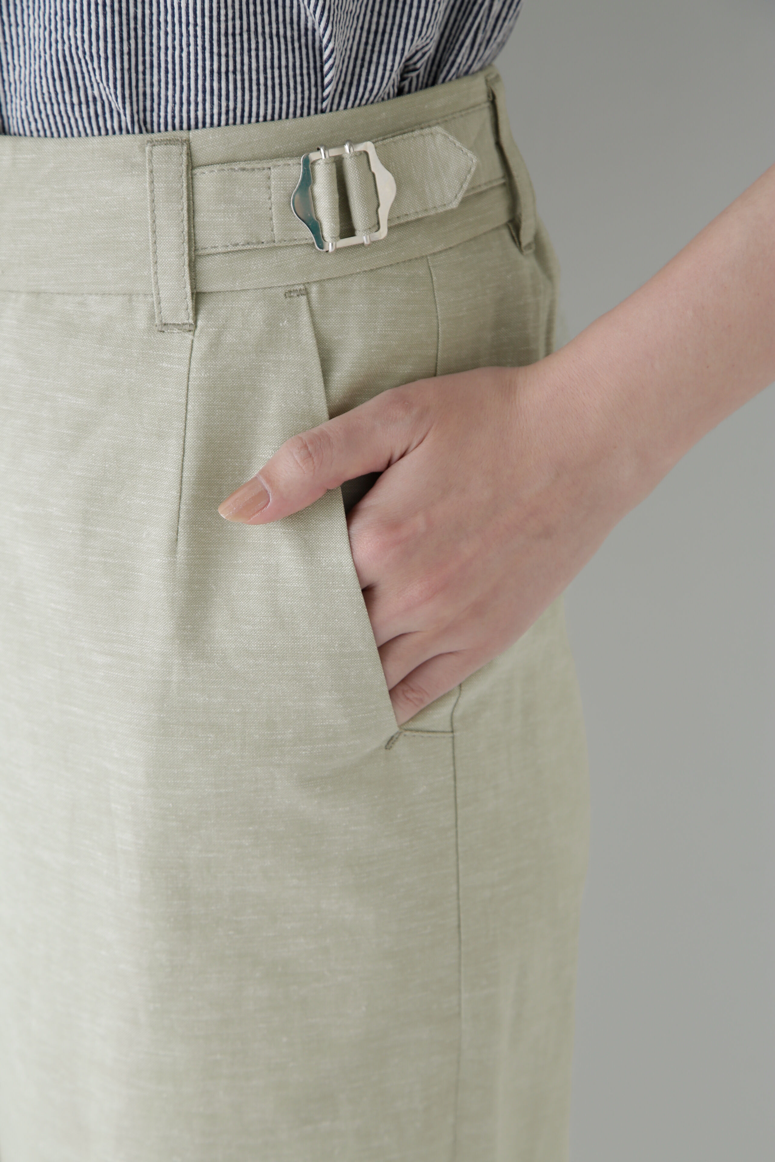  「◆綿麻シャンブレーセミワイドパンツ」|その他|