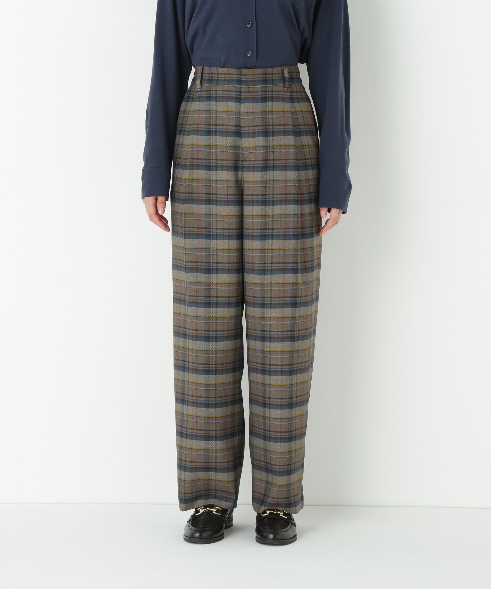  「◆先染めチェックタックセミワイドパンツ」|その他|