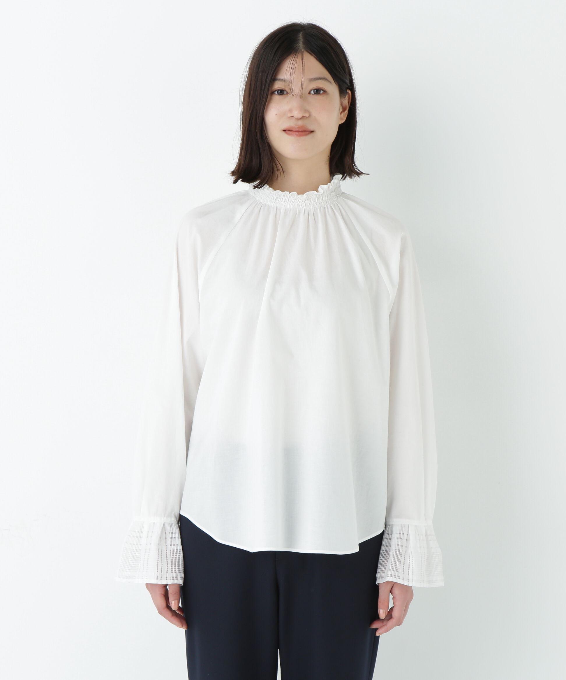  「袖チェックジャガードブラウス」|シャツ・ブラウス|