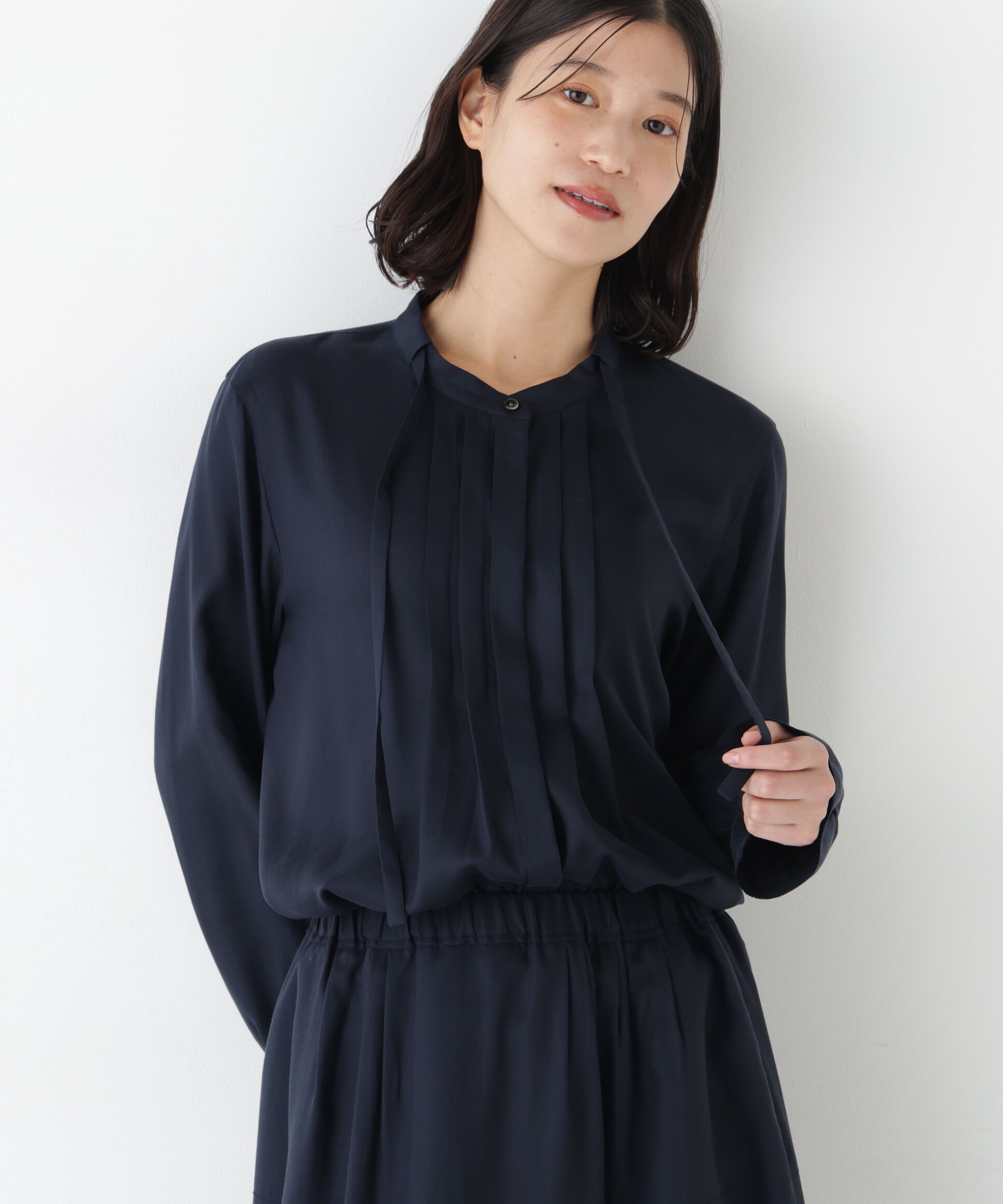  「◆《ウォッシャブル》テンセルビエラタイブラウス」|シャツ・ブラウス|ネイビー
