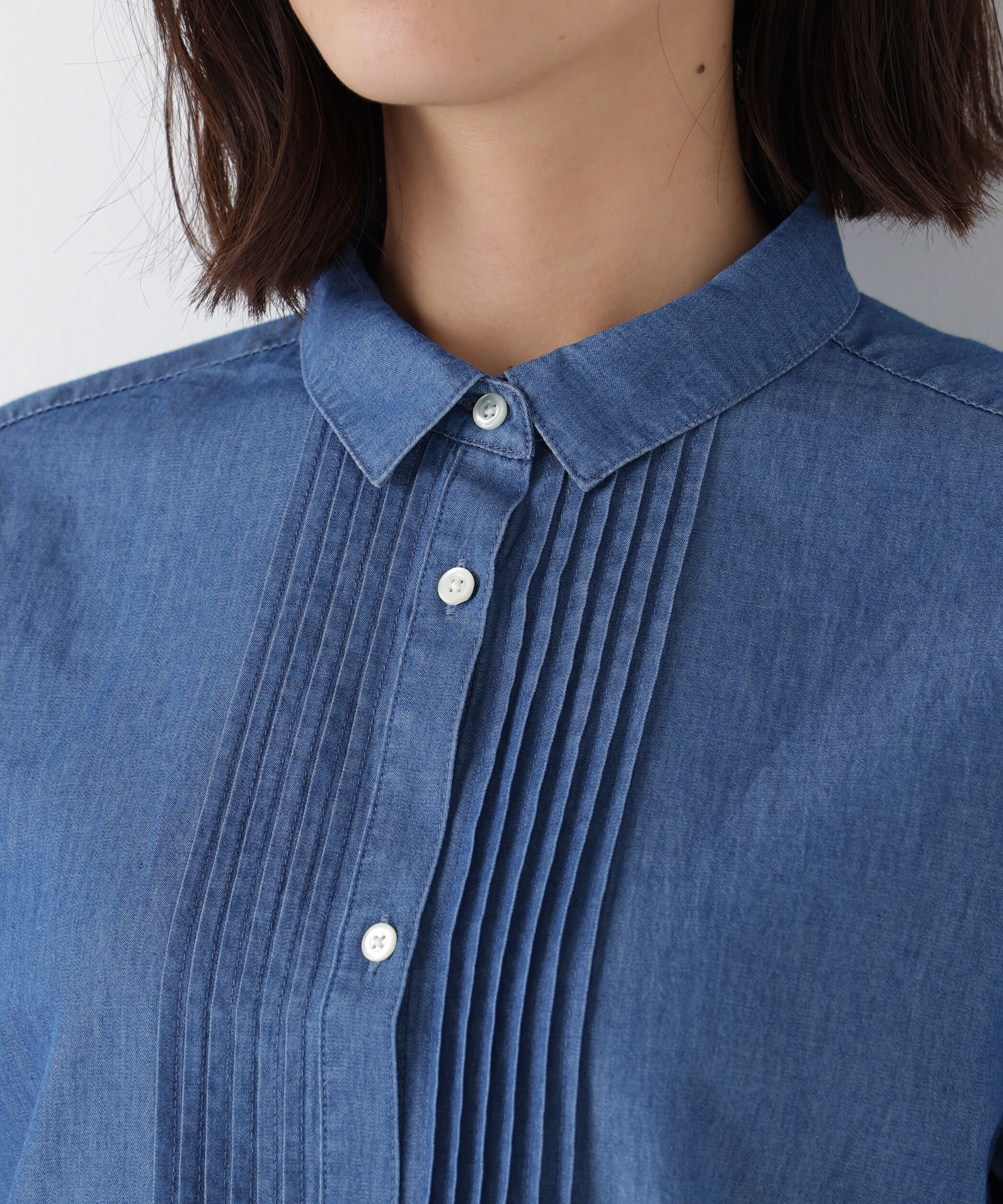  「◆ライトオンスデニムピンタックブラウス」|シャツ・ブラウス|