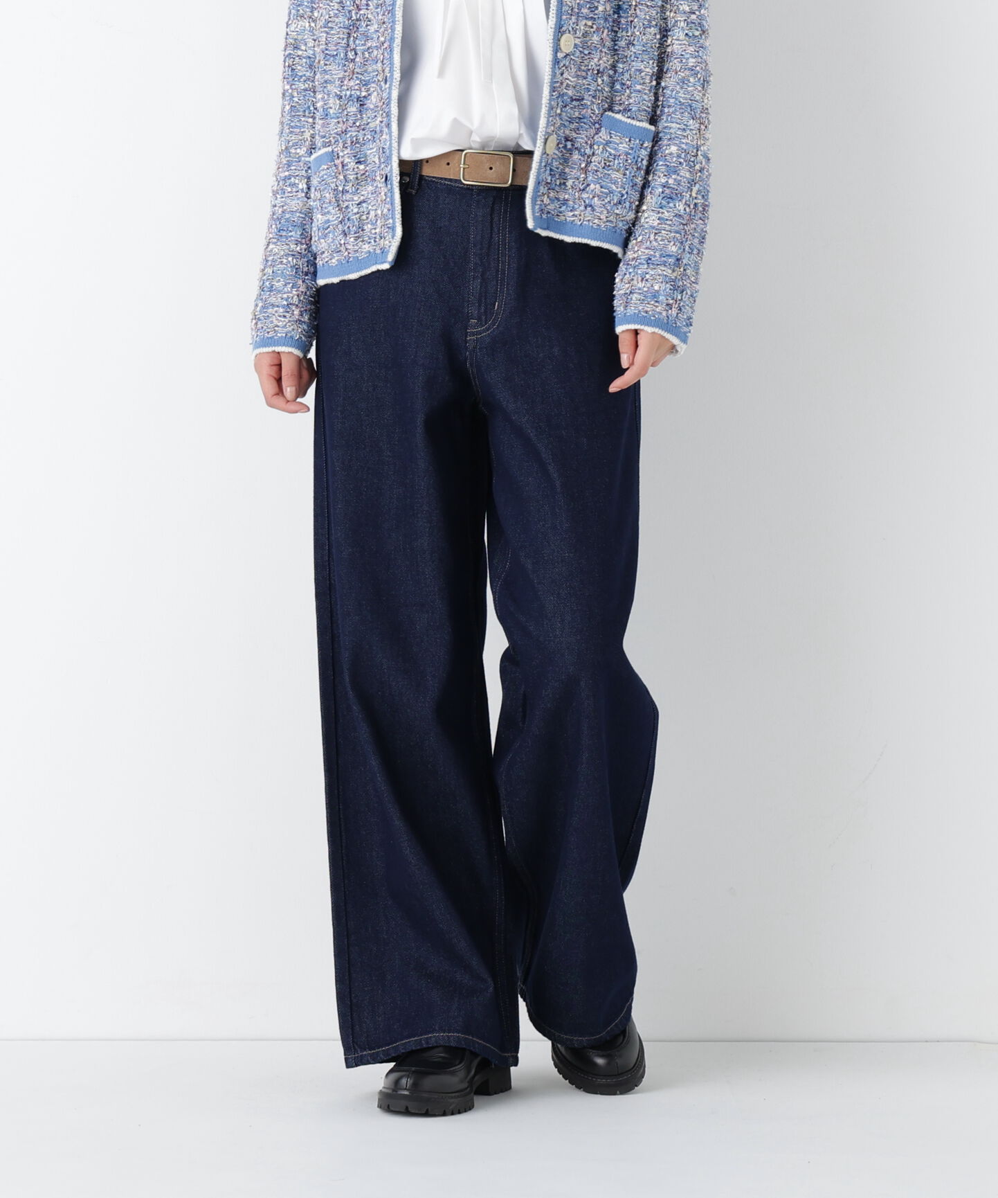  「◆ソフトデニムセミワイドパンツ」|その他|ネイビー