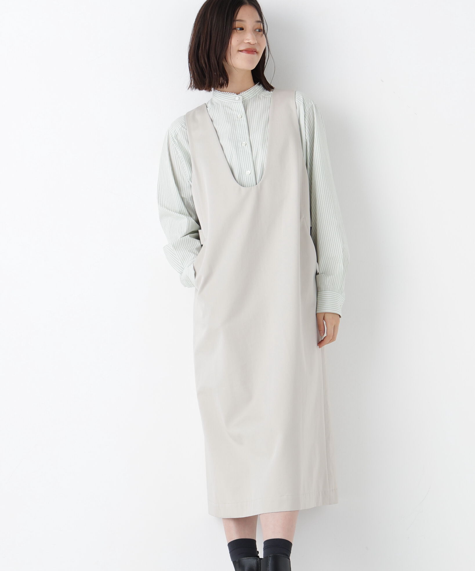  「◆ダブルクロスジャンスカ」|ワンピース|グレージュ2