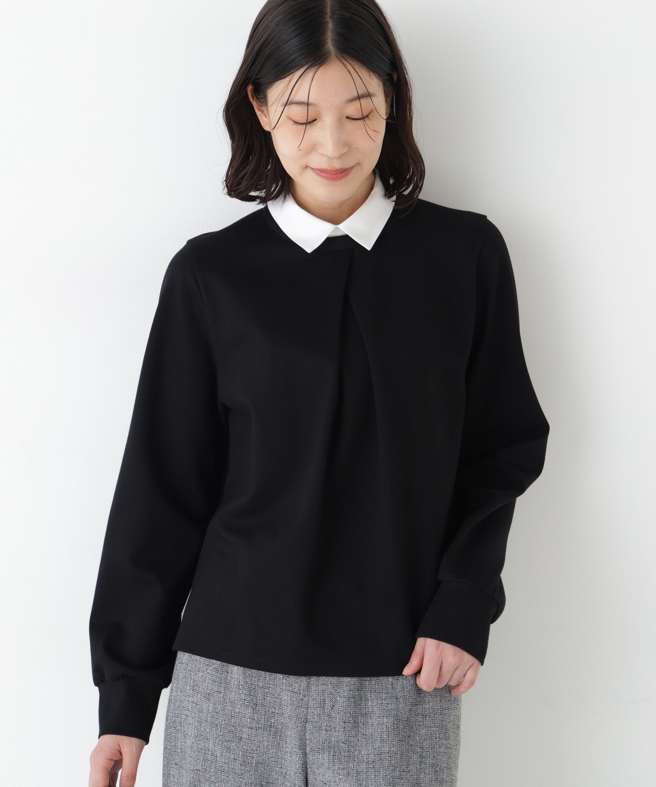  「◆《襟取り外し可能/ｳｫｯｼｬﾌﾞﾙ》ｼｬﾂｶﾗｰﾄﾞｯｷﾝｸﾞﾌﾟ」|Tシャツ・カットソー|ブラック&times;白襟