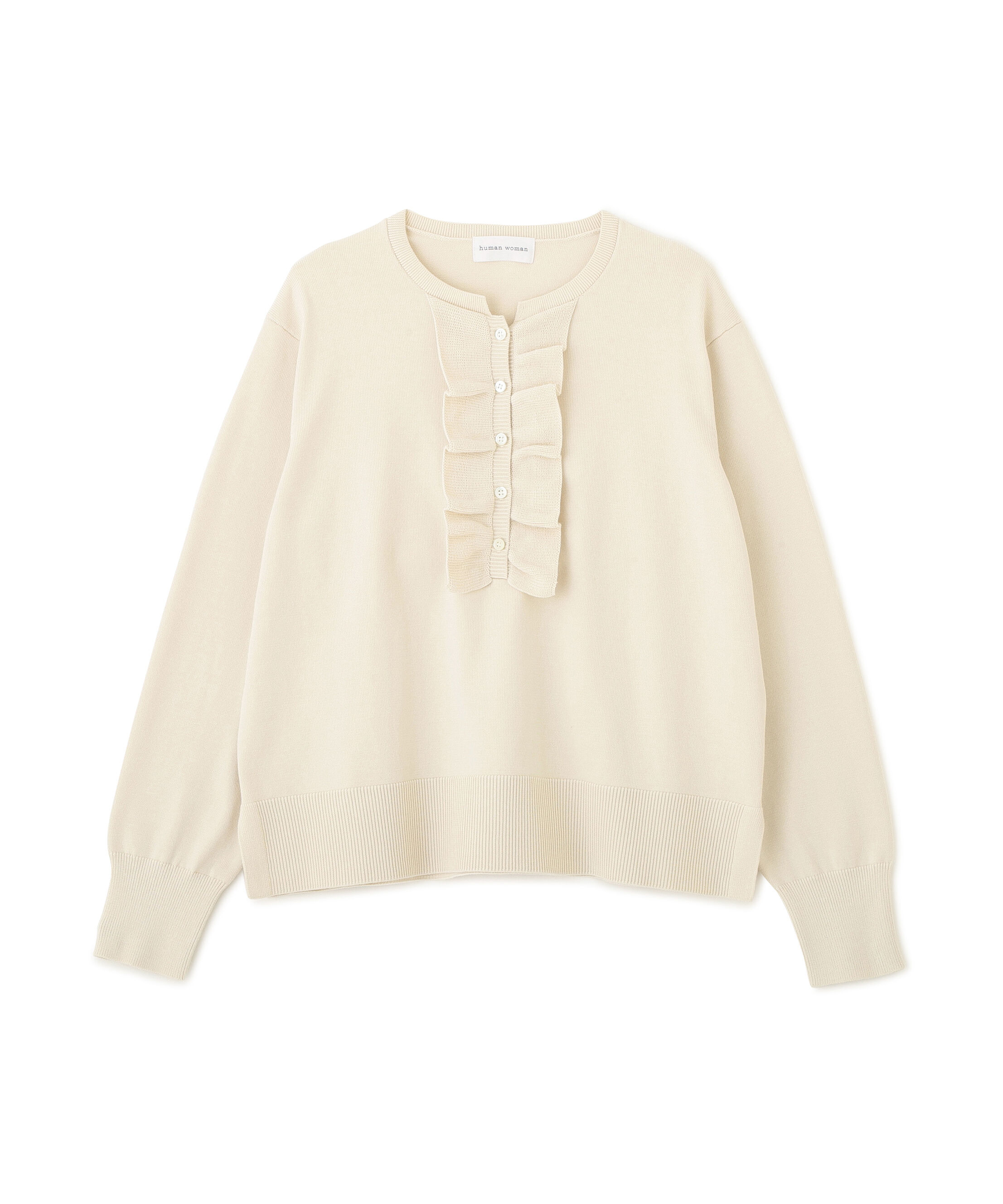  「◆オーガニックコットン混プレーティング前立フリルプルオーバー」|ニット・セーター|