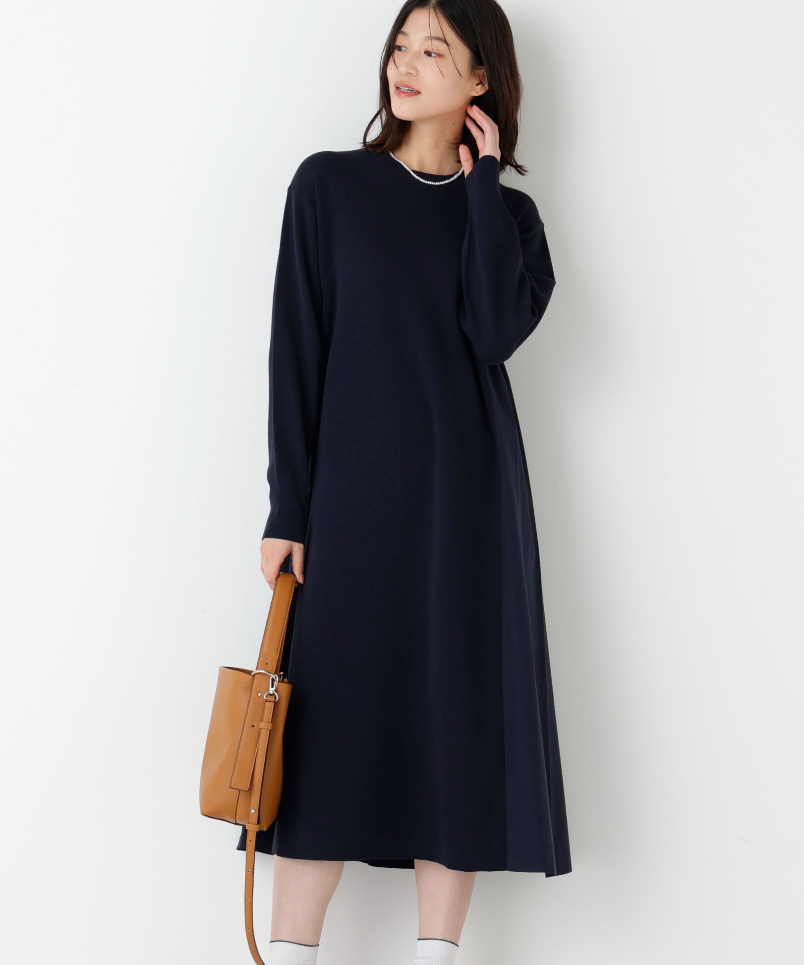 「◆《ウォッシャブル》布帛コンビ綿ナイロンニットワンピース」|ワンピース|