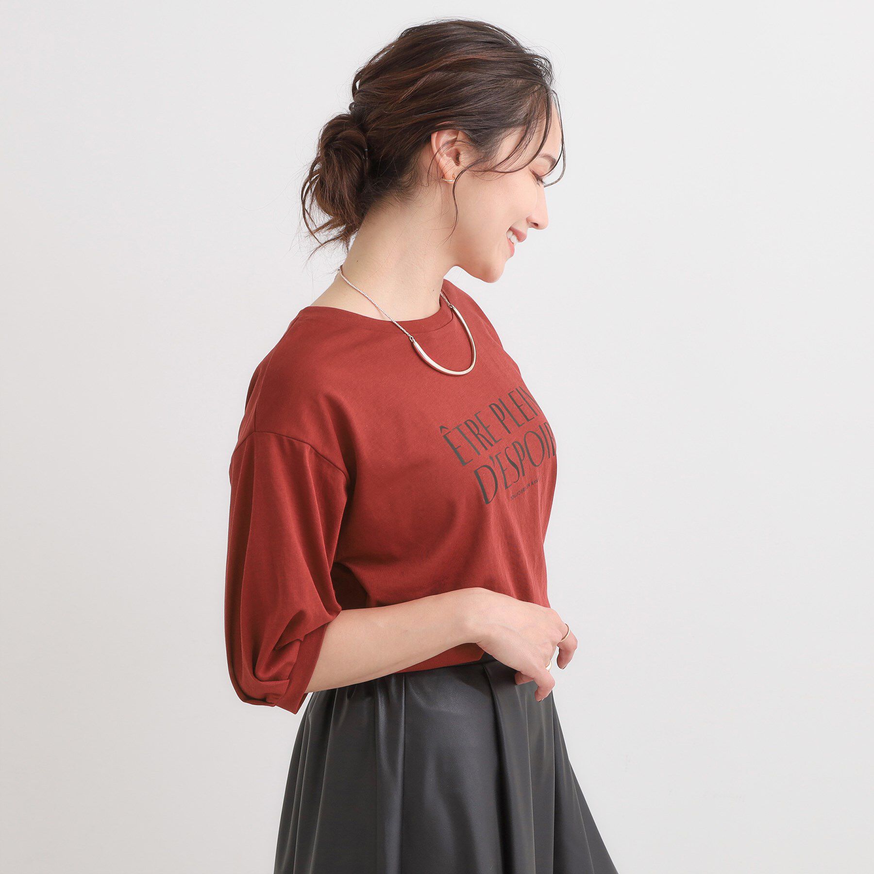 SHOO･LA･RUE「【ひんやり/S-LL】大人の五分袖プリントTシャツ」|Tシャツ・カットソー|