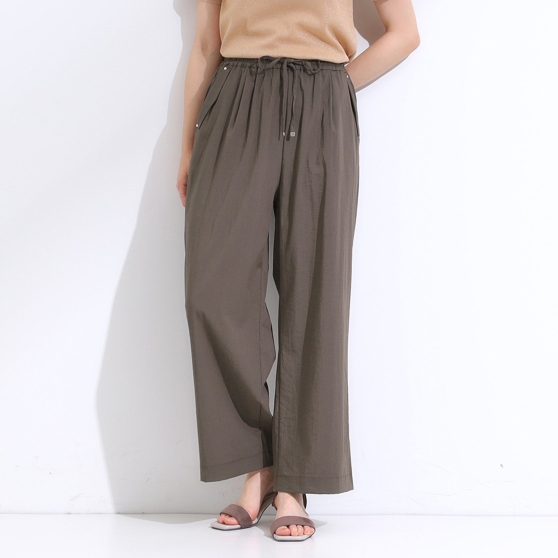 SHOO･LA･RUE「【着丈選べる/S-LL】触れる度ひんやり ゆるきれい イージーワイドパンツ」|その他|ブラウン(043)