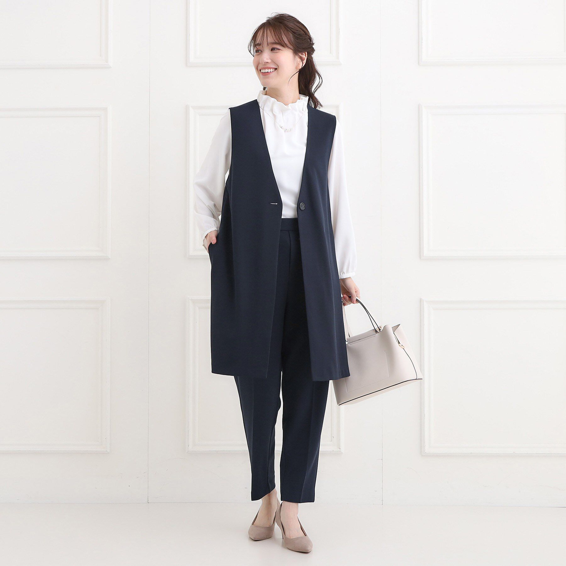 SHOO･LA･RUE「【洗濯機可/セットアップ可/S-3L】きちんと楽に。カットジョーゼット ロングジレ」|ベスト・ジレ|