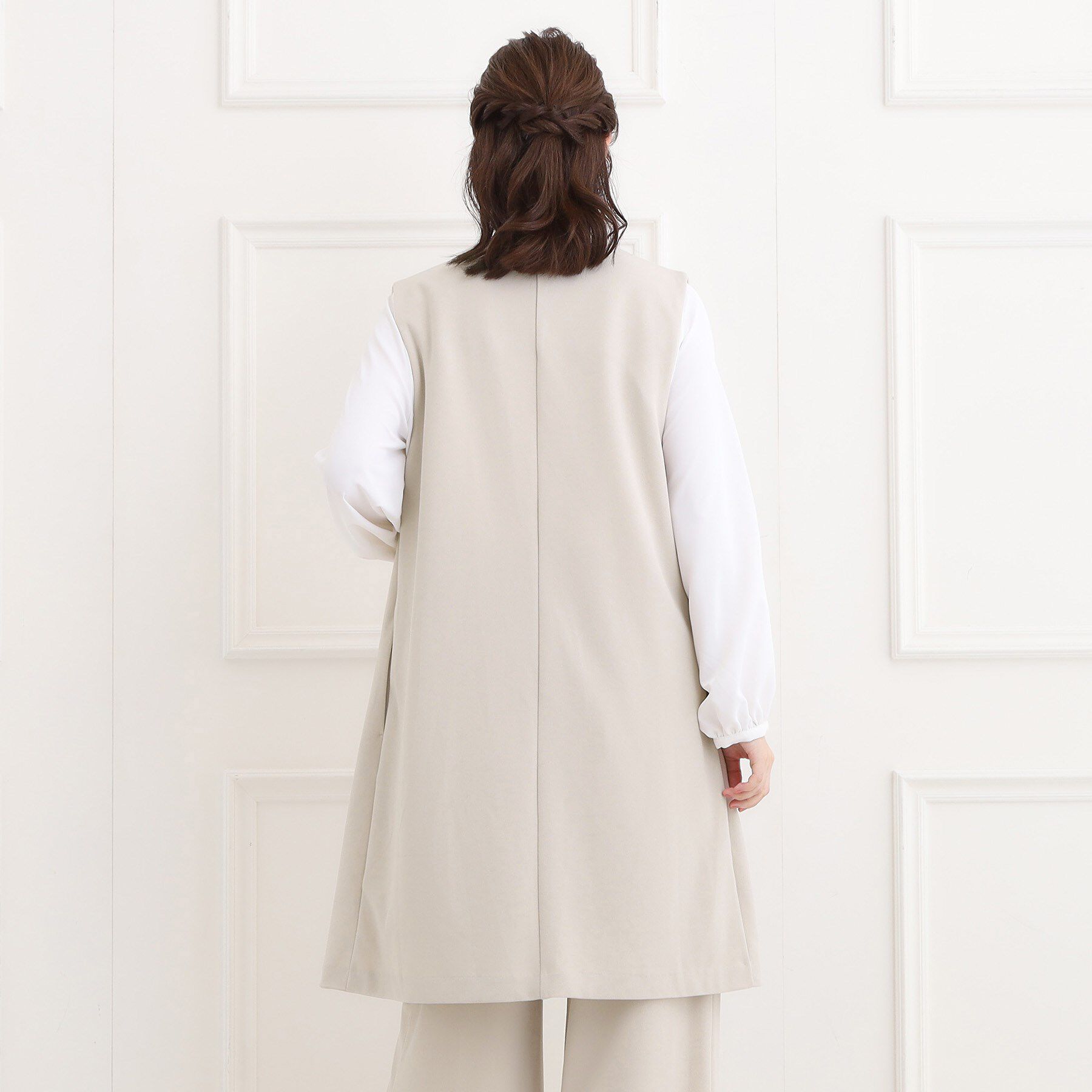 SHOO･LA･RUE「【洗濯機可/セットアップ可/S-3L】きちんと楽に。カットジョーゼット ロングジレ」|ベスト・ジレ|