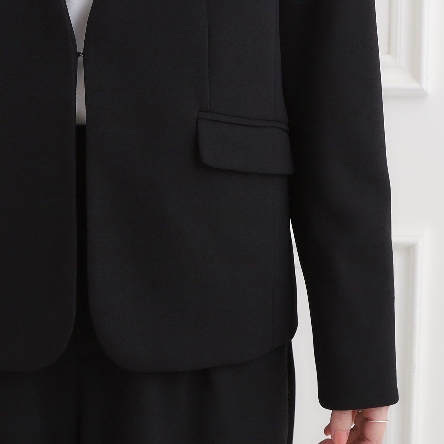 SHOO･LA･RUE「【洗濯機可/セットアップ可/S-3L】きちんと楽に。カットジョーゼットノーカラージャケット」|ノーカラージャケット|