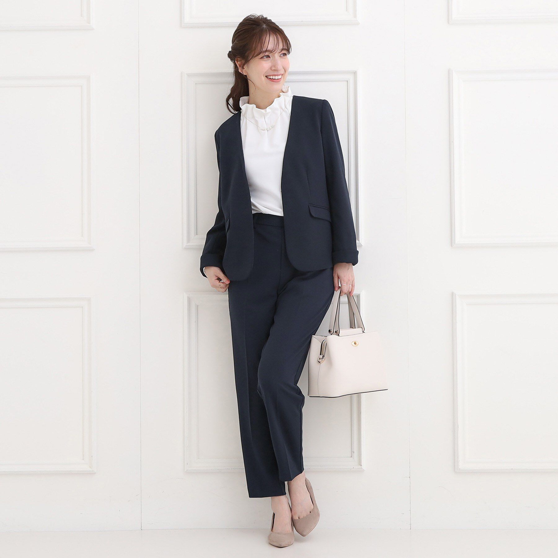 SHOO･LA･RUE「【洗濯機可/セットアップ可/S-3L】きちんと楽に。カットジョーゼット テーパードパンツ」|その他|